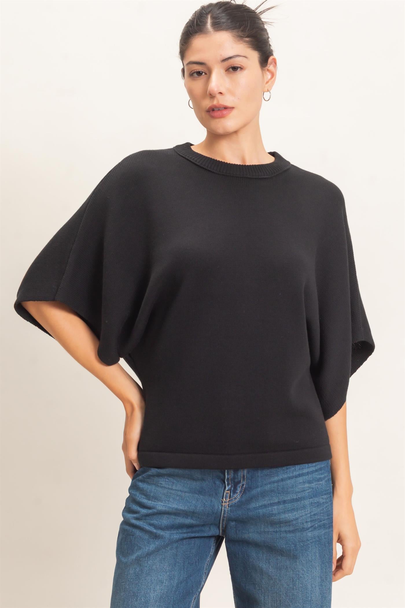 Wholesale Crew Neck Short Sleeve Sweater Sweaters HF26E378 BLACK HYFVE