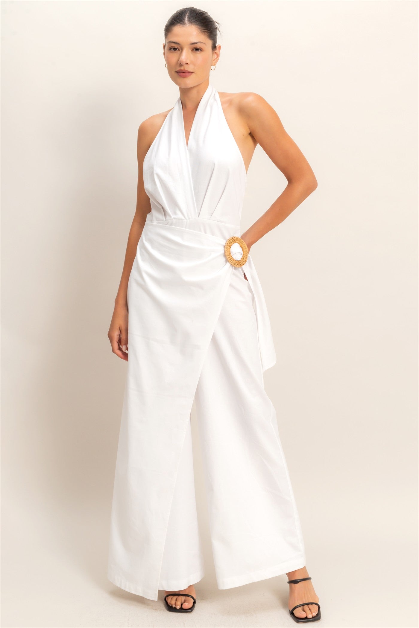 Wholesale Halter Wrap Jumpsuit Clothing HF26C374 WHITE HYFVE