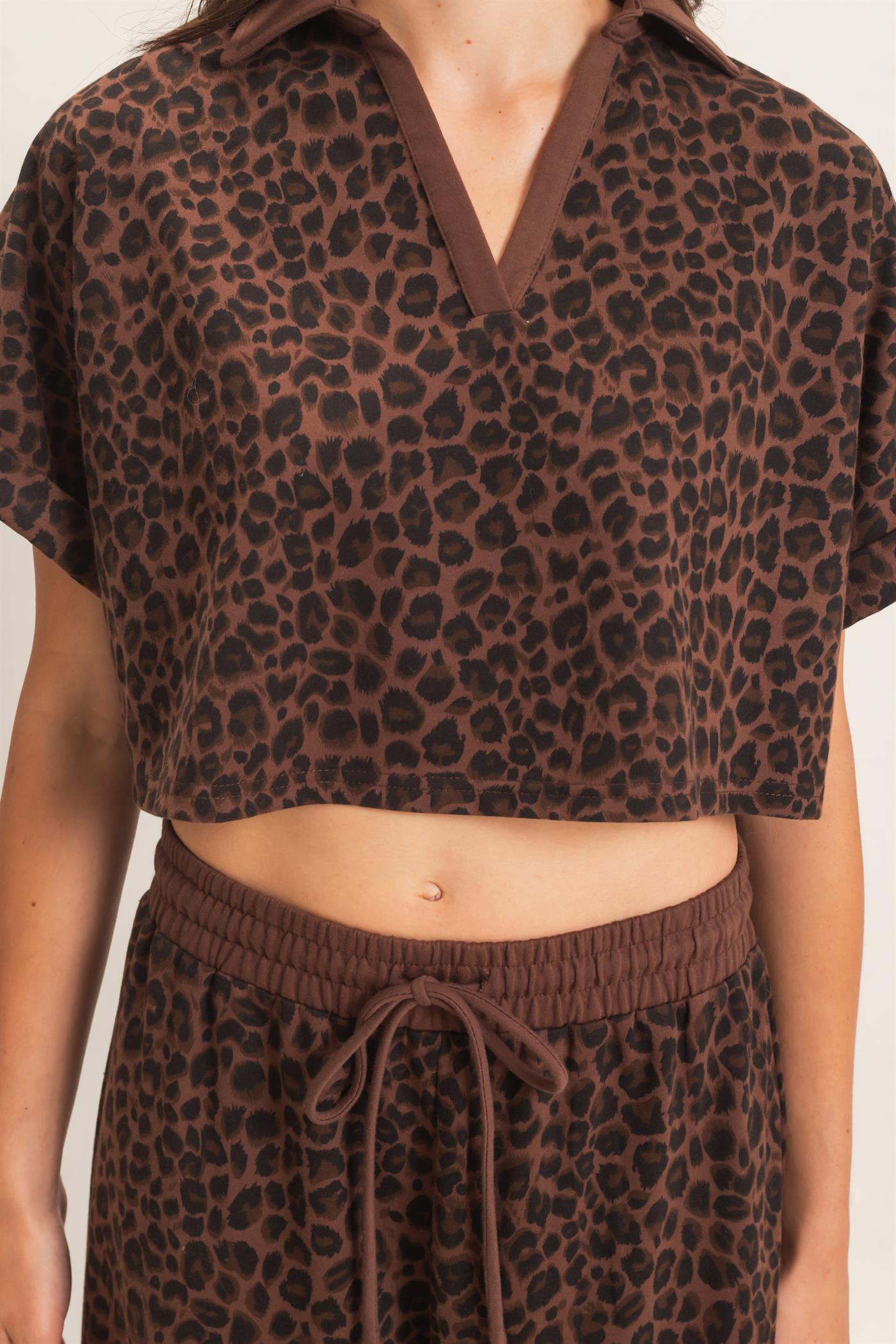 Wholesale Leopard Print Top And Pant Set Clothing HF26E704-SET BROWN HYFVE