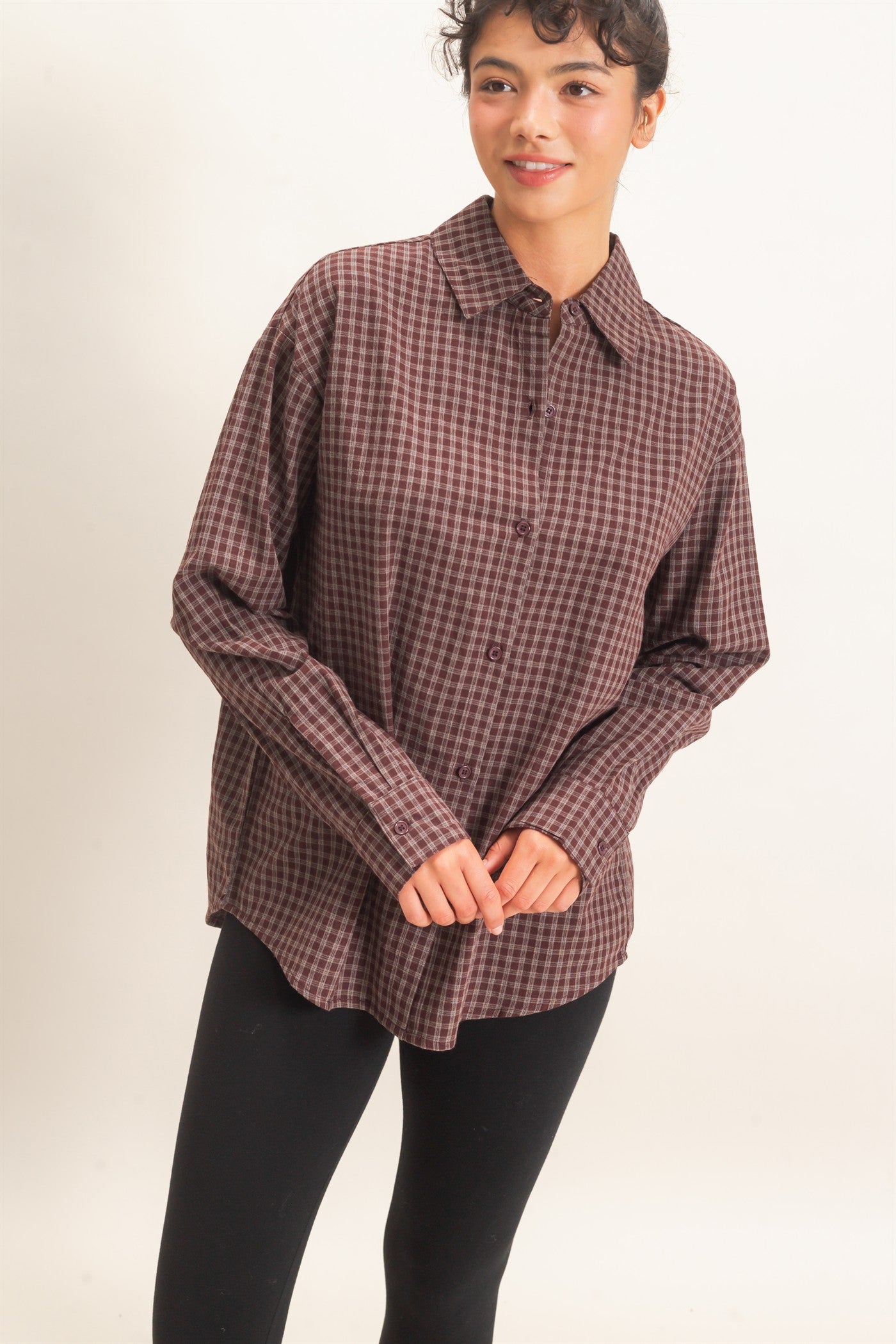 Wholesale Plaid Button-Up Shirt Shirts DZ26F012 BROWN DOUBLE ZERO