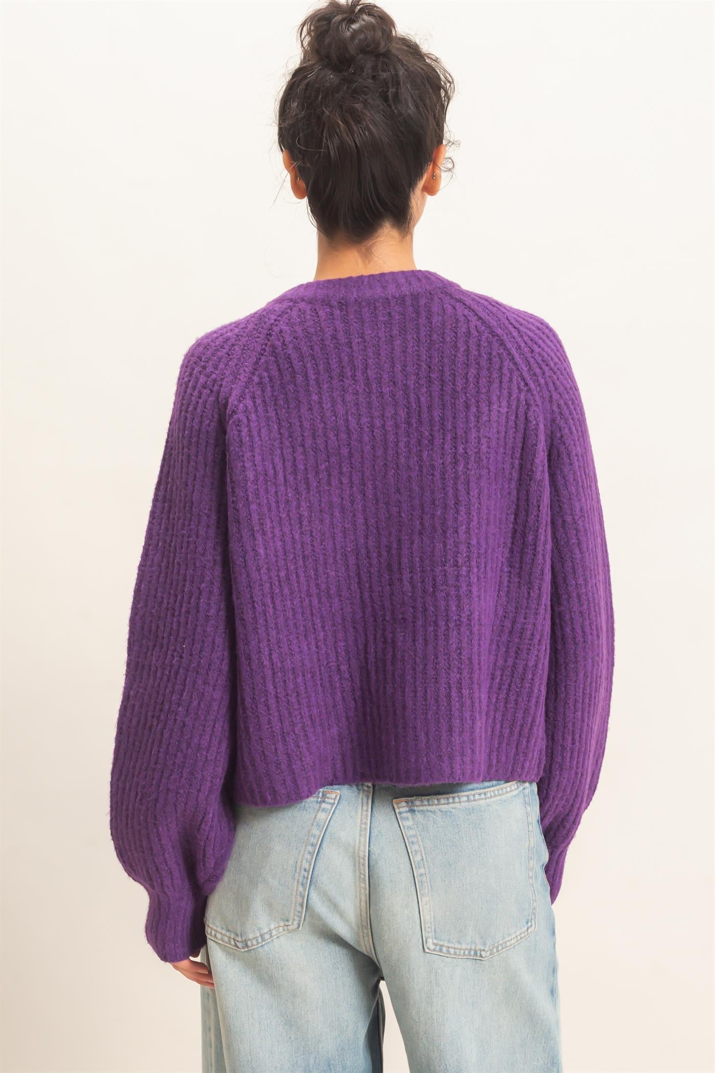 Wholesale Ribbed Button Front Cardigan Cardigans DZ26E109 PLUM DOUBLE ZERO