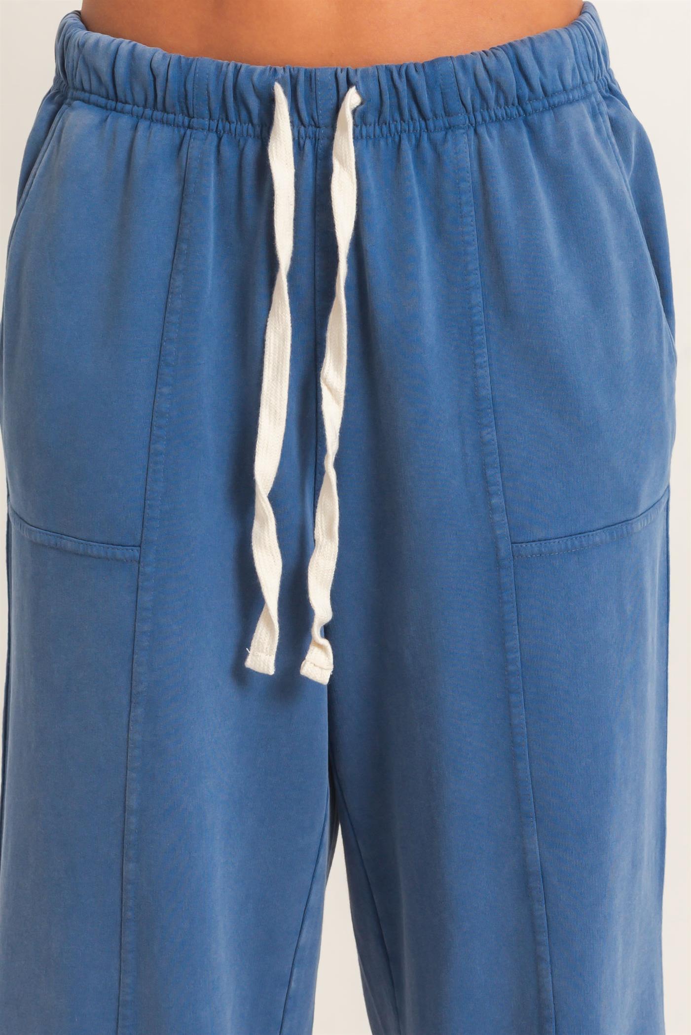 Wholesale Acid Wash Drawstring Waist Wide Leg Pants Pants DZ25A685 NAVY DOUBLE ZERO