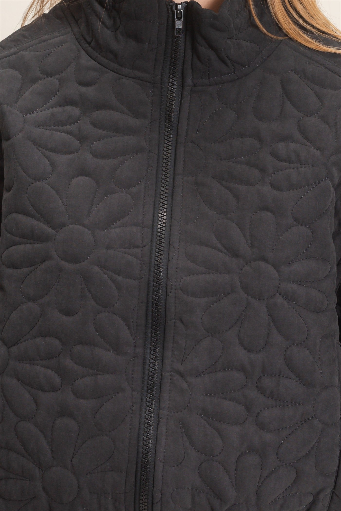 Wholesale Daisy Quilted Mock Neck Jacket Coats & Jackets HF26C821 BLACK HYFVE