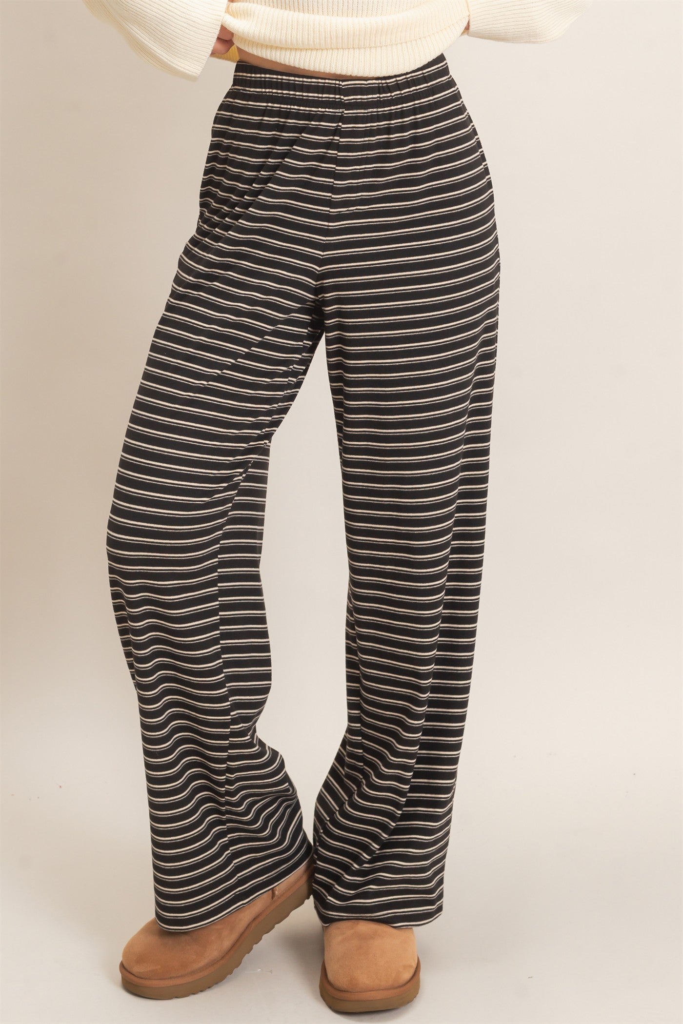 Wholesale Striped Elastic Waist Pants Pants HF26C677 BLACK HYFVE