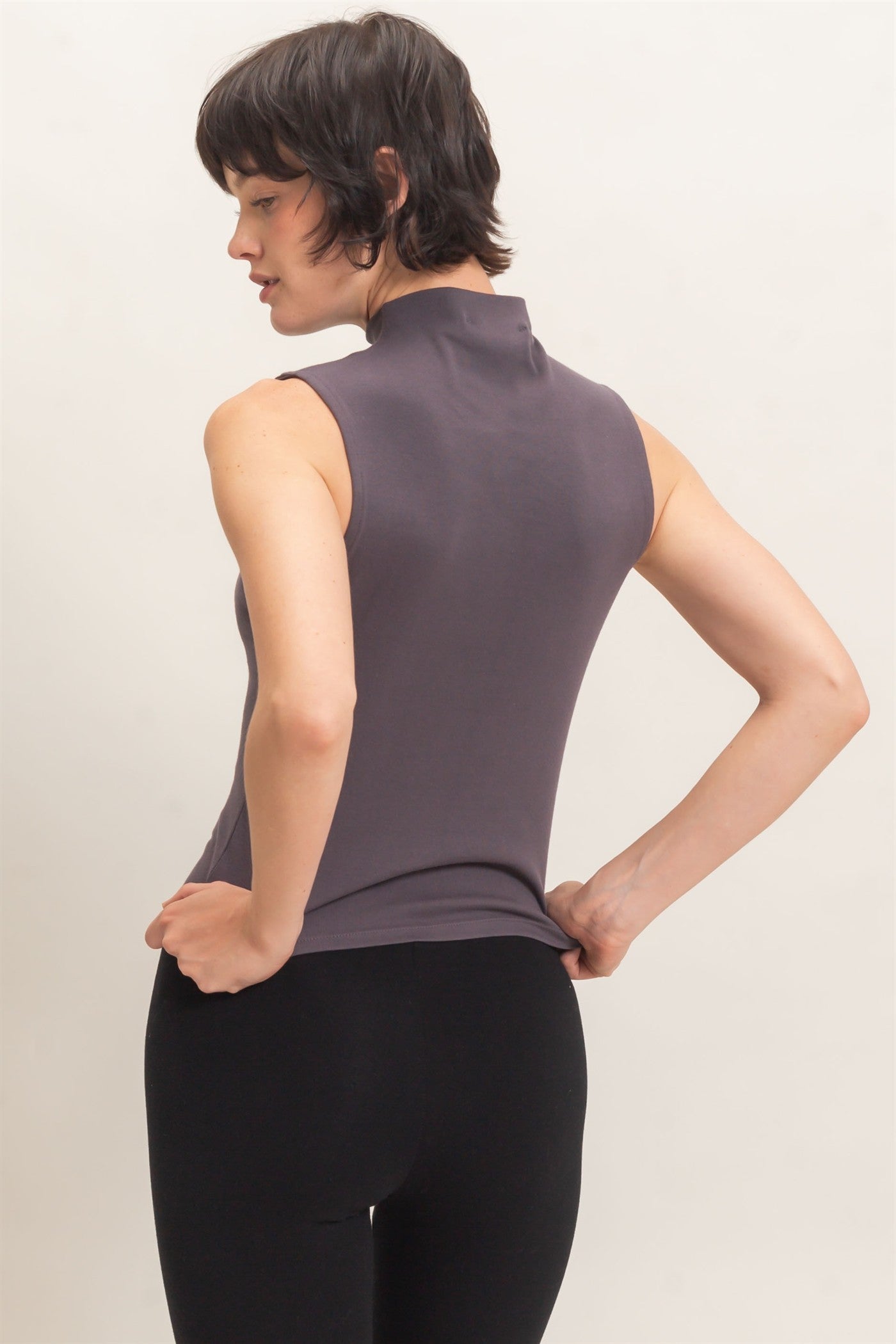 Wholesale Sleeveless Mock Neck Top Clothing Tops DZ26E397 CHARCOAL DOUBLE ZERO
