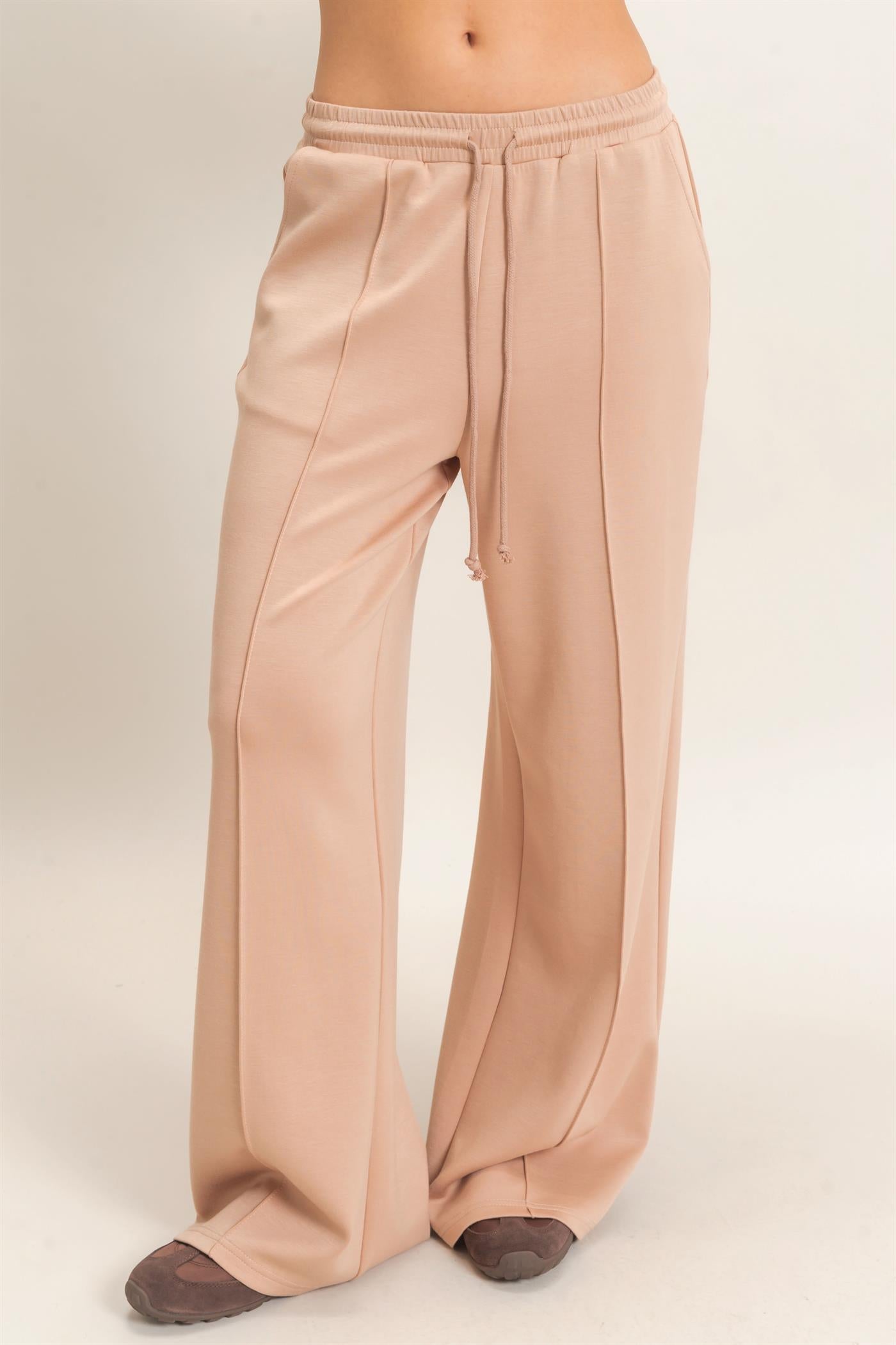 Wholesale Drawstring Waist Pintuck Wide Leg Pants Pants DZ26E384 DARK TAUPE HYFVE