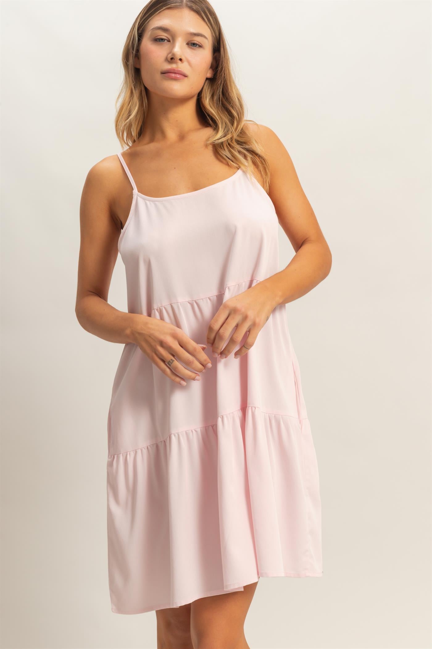 Wholesale Tiered Spaghetti Strap Dress Dresses HF26E426-D L.PINK HYFVE