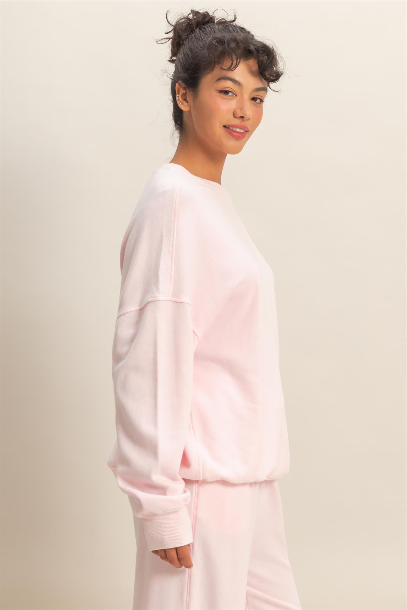 Wholesale Acid Wash Oversized Sweatshirt Sweatshirts DZ26A984 SOFT PINK DOUBLE ZERO