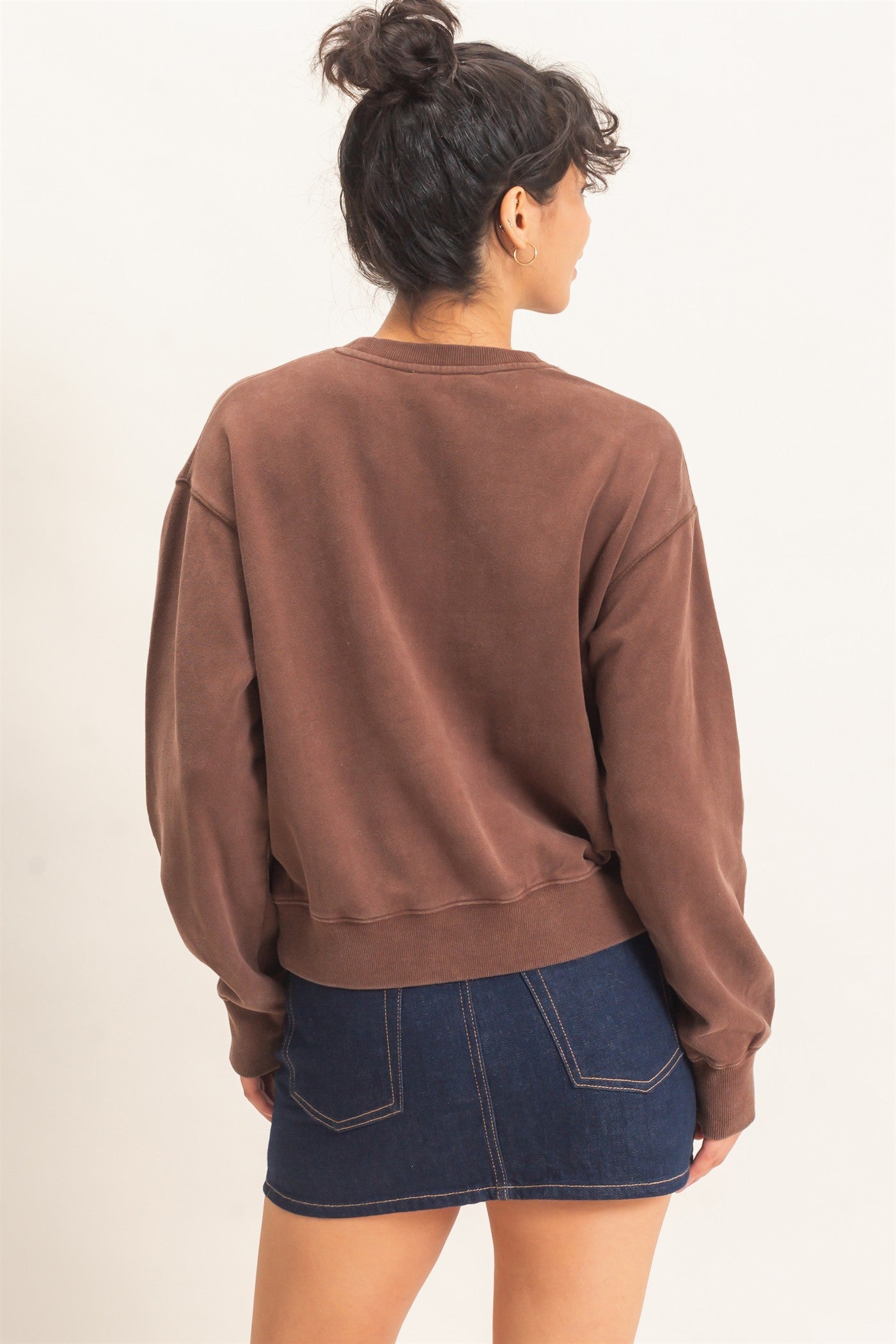Wholesale Acid Wash Crew Neck Sweatshirt Sweatshirts DZ26E082 DARK BROWN DOUBLE ZERO