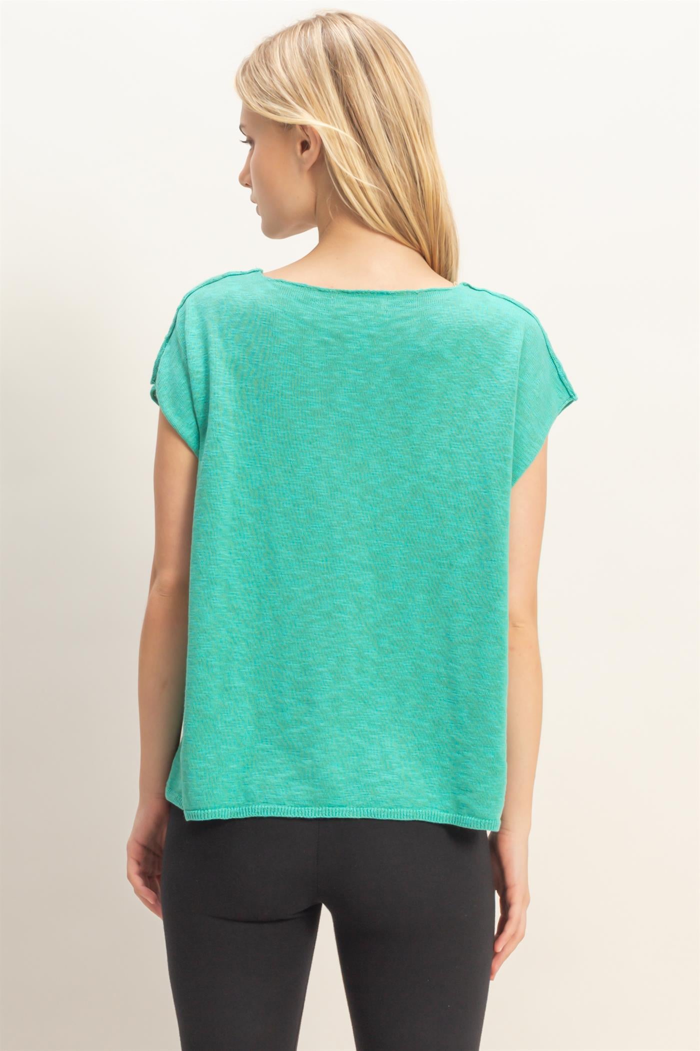 Wholesale Notched V-Neck Oversized Top Sweaters HF26A235 EMERALD HYFVE