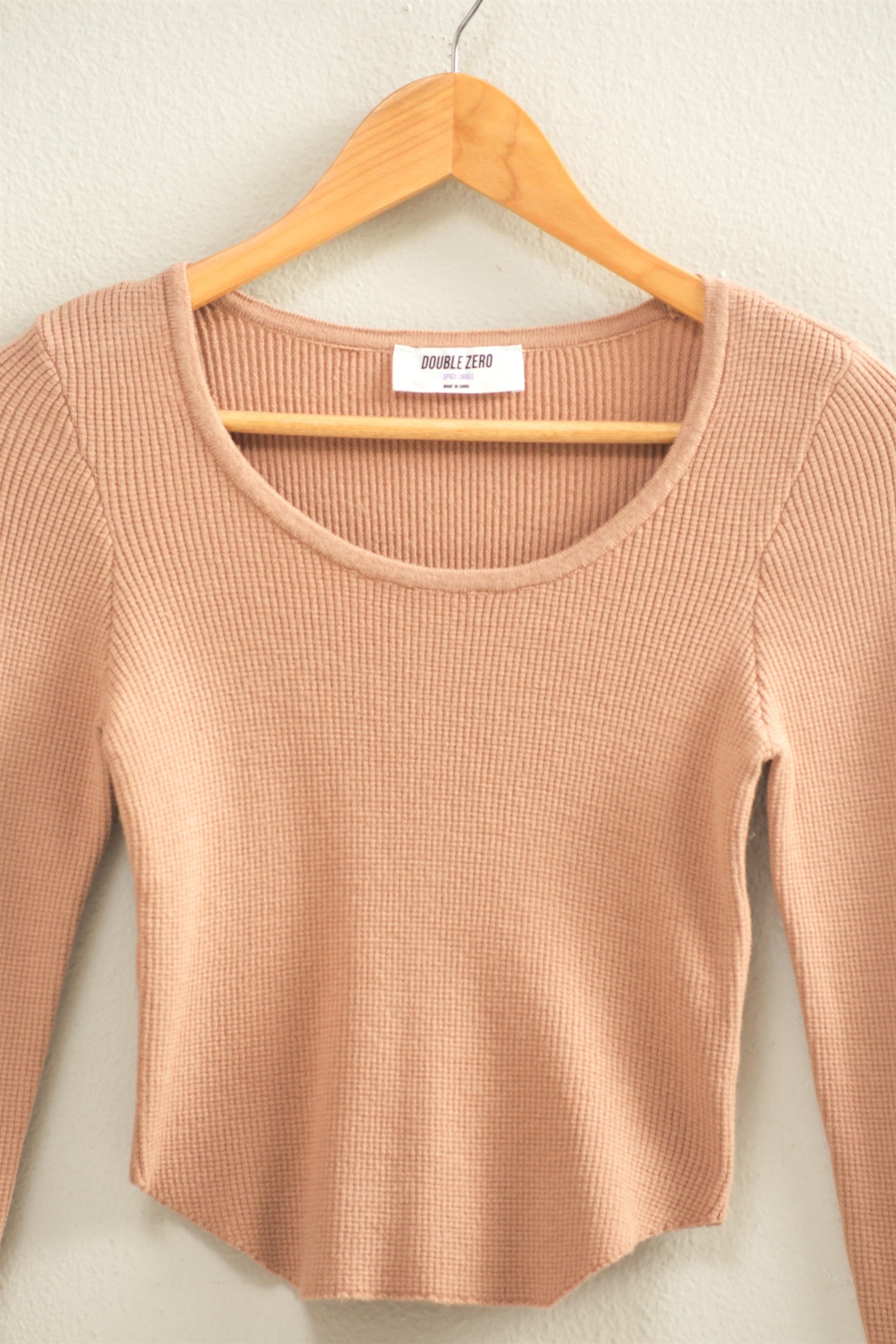 Wholesale Scoop Neck Long Sleeve Fitted Knit Top Clothing Tops DZ25E353 DARK TAUPE DOUBLE ZERO