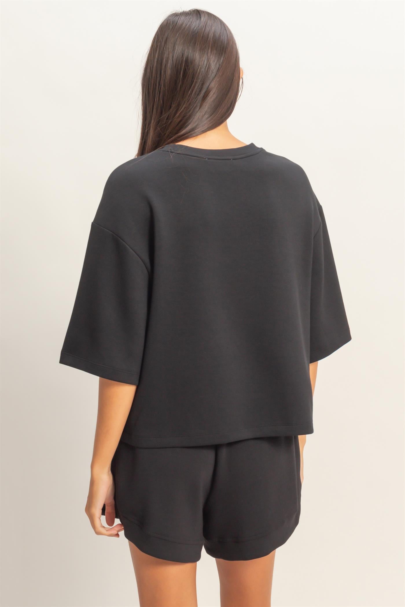 Wholesale Scuba Short Sleeve Boxy Top T-Shirts DZ26A271 BLACK DOUBLE ZERO