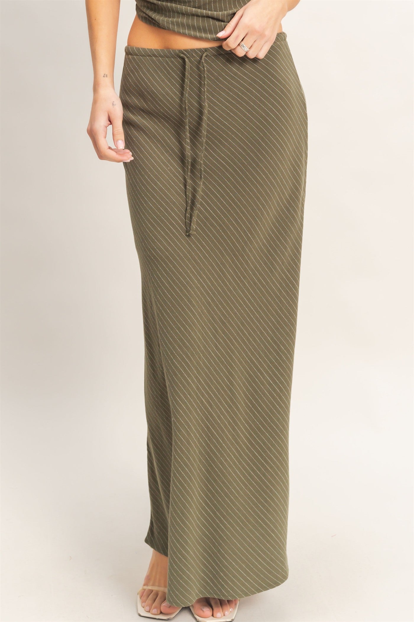 Wholesale Bias Cut Striped Midi Skirt Skirts HF26C388 OLIVE HYFVE