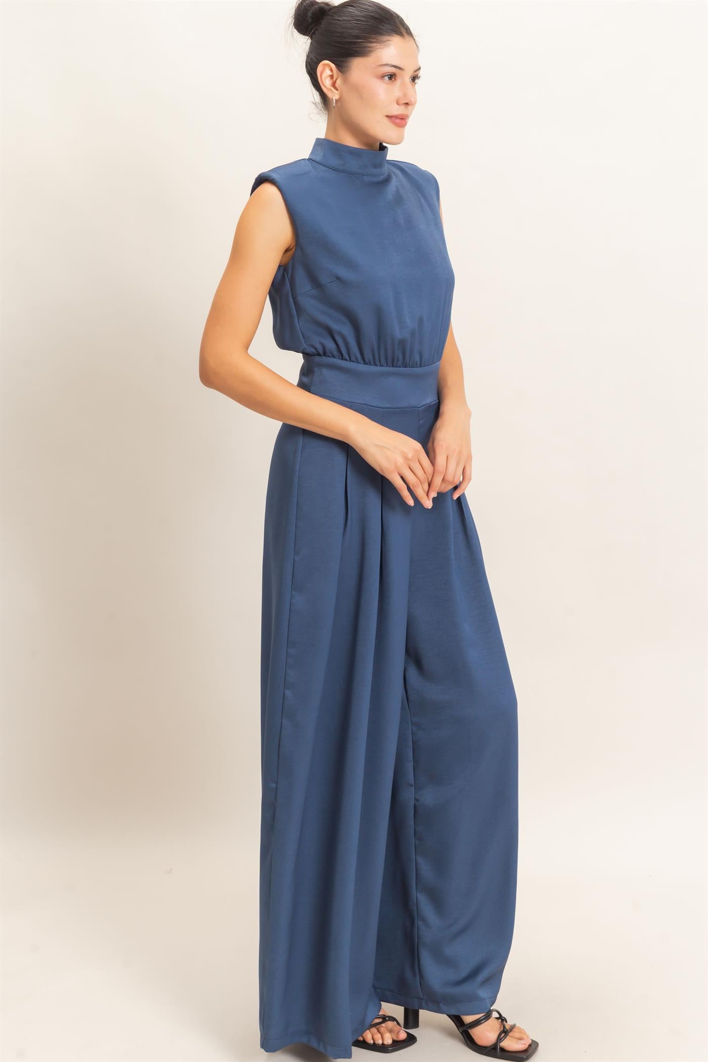 Wholesale Sleeveless Mock Neck Jumpsuit Clothing HF26F209-D MIDNIGHT BLUE HYFVE