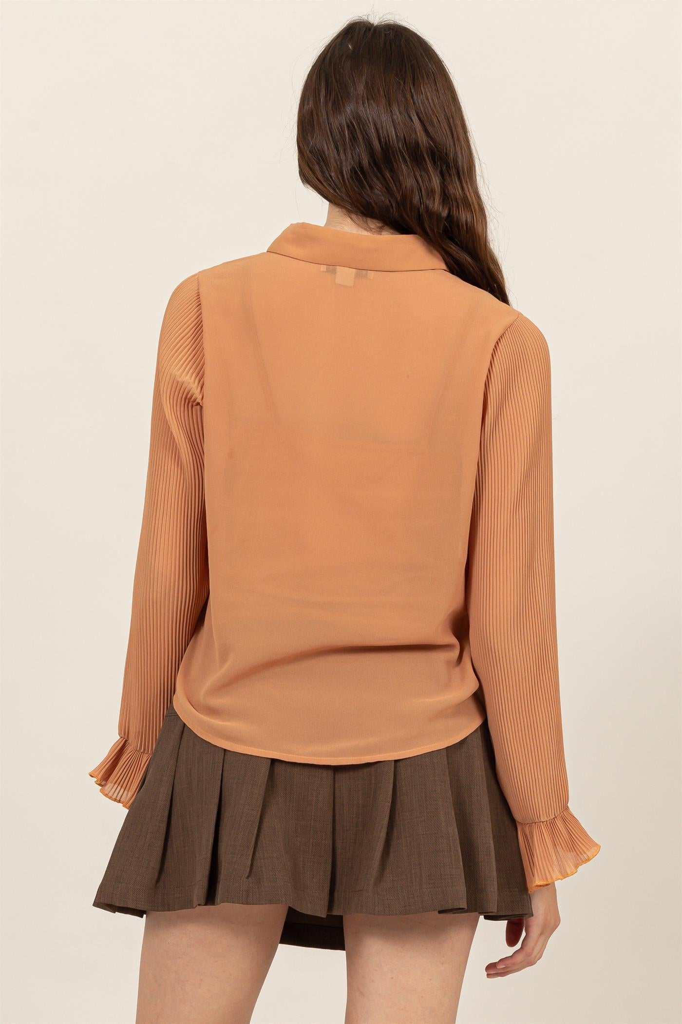 Wholesale Bell Sleeve Blouse With Inside Lining Clothing Tops HF25A769 ALMOND HYFVE