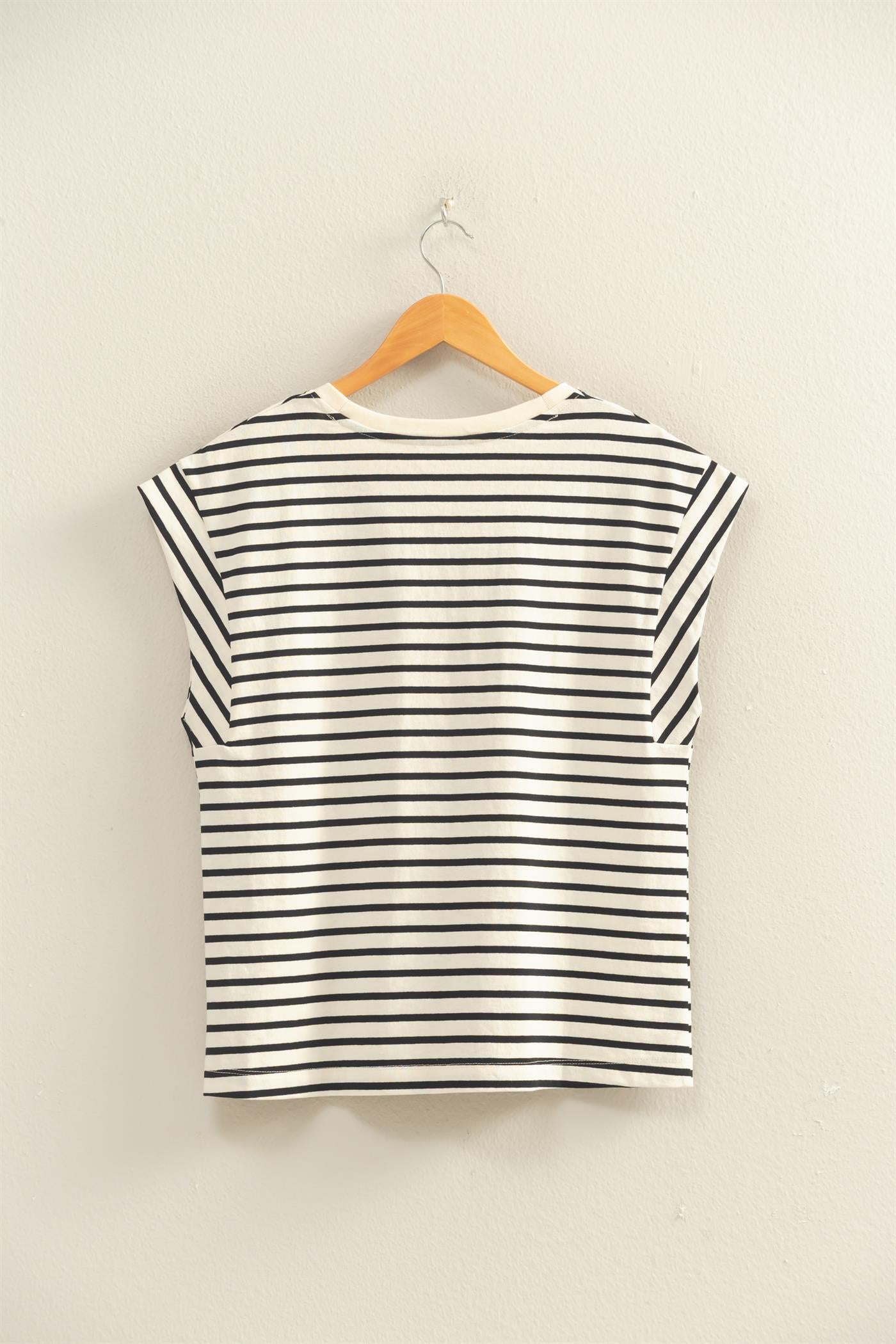 Wholesale Striped Cap Sleeve Relaxed Everyday Tee Clothing Tops DZ26C059 BLACK DOUBLE ZERO