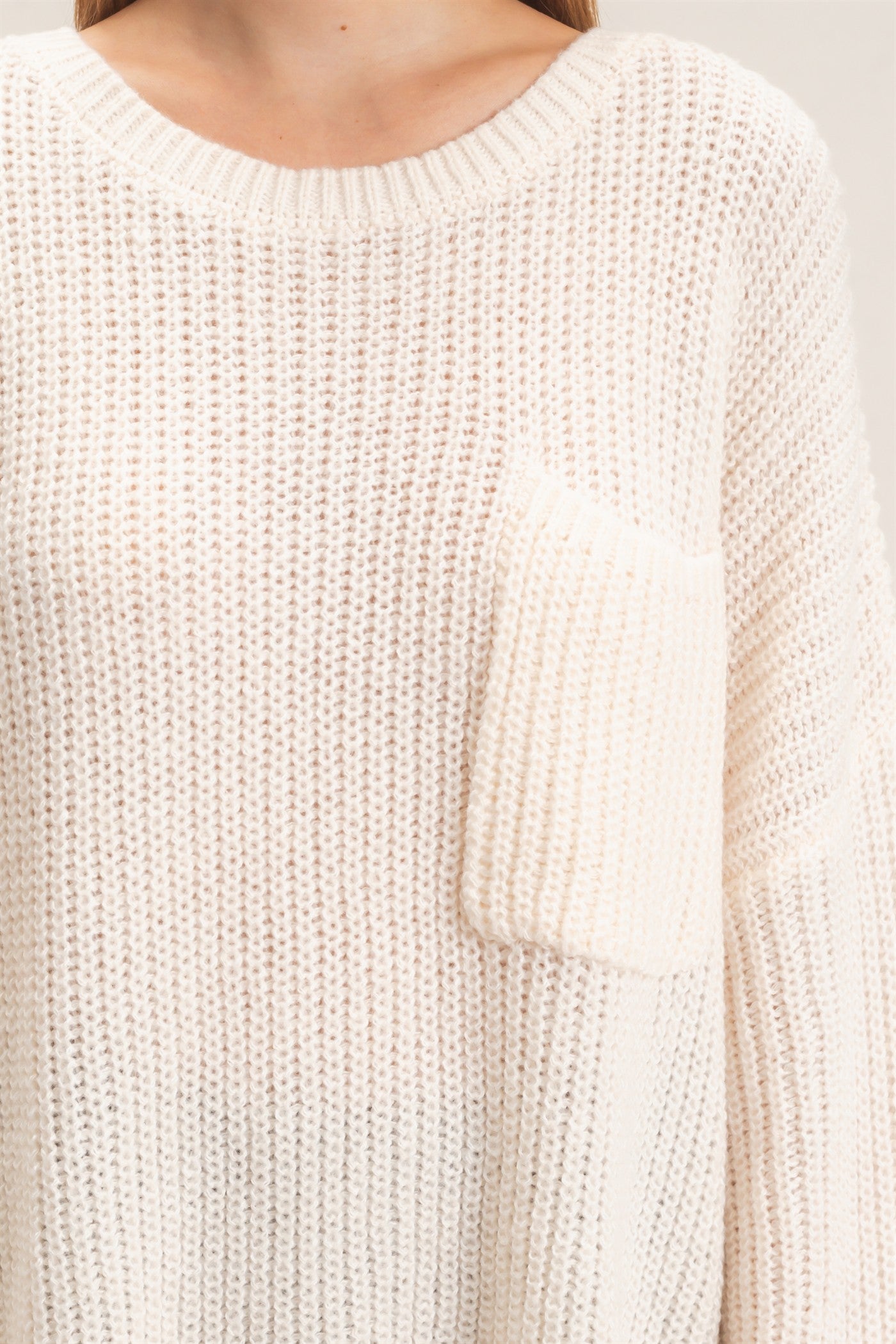 Wholesale Ribbed Knit Patch Pocket Sweater Sweaters HF26F177 OFF WHITE HYFVE