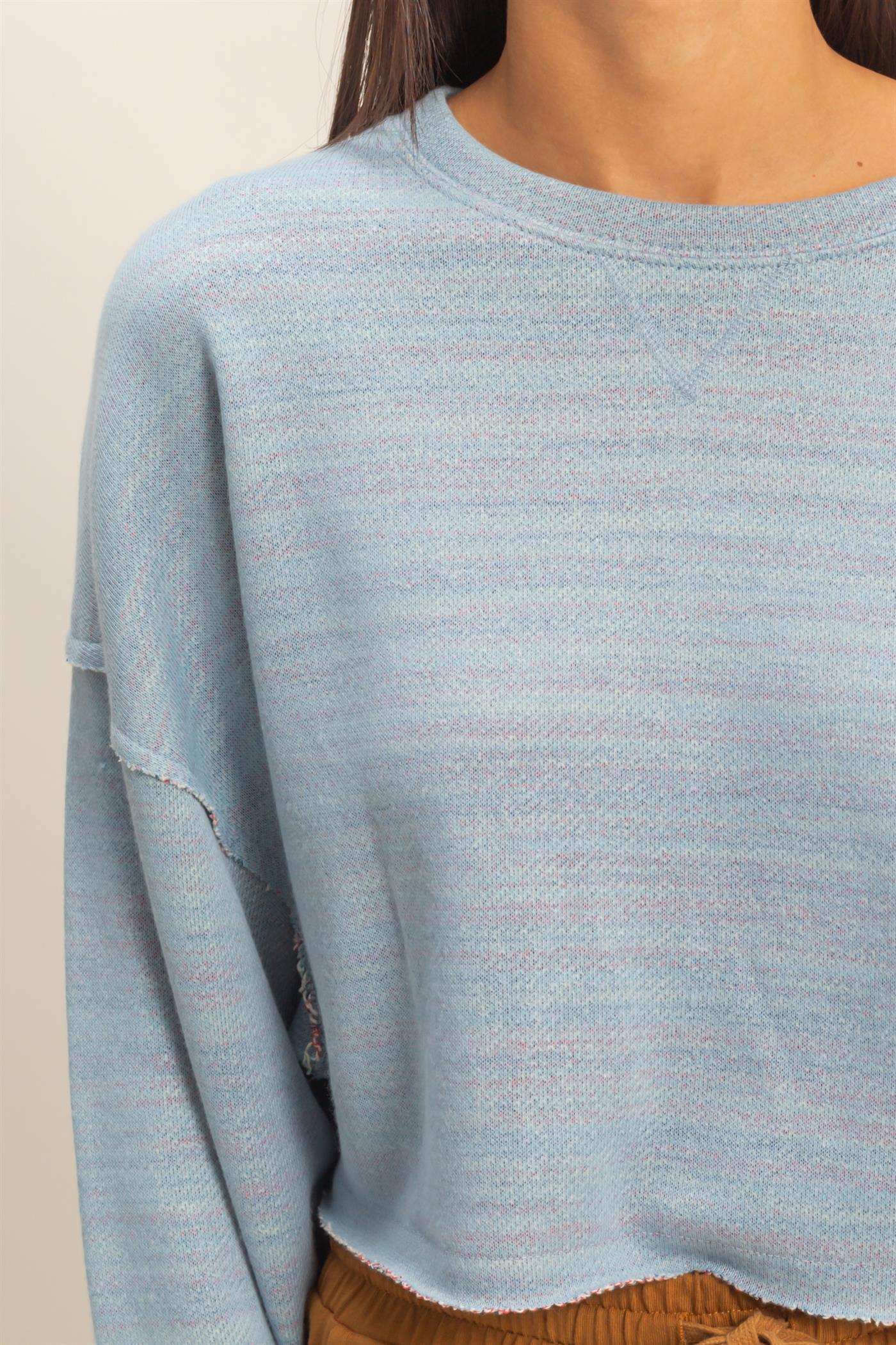 Wholesale Drop-Shoulder Cropped Top Clothing Tops DZ22G906 DUSTY BLUE DOUBLE ZERO