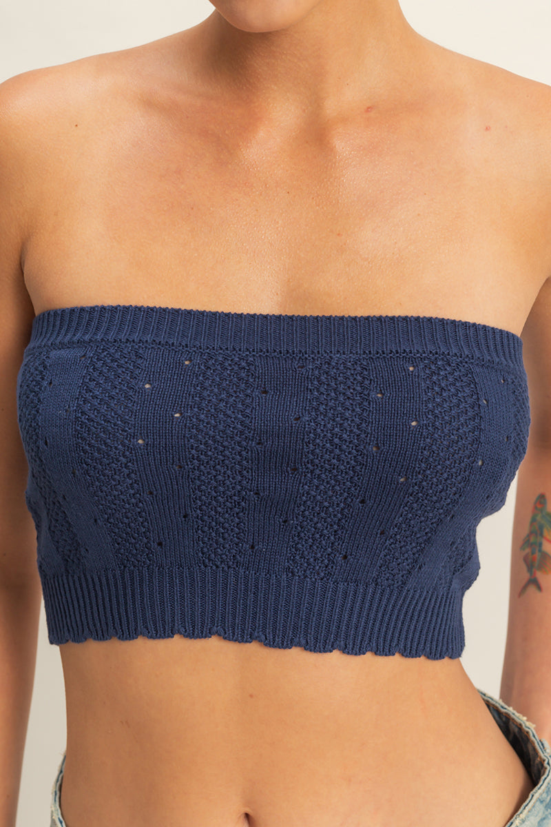 Wholesale Strapless Pointelle Crop Top Clothing Tops DZ23A821 DARK NIGHT DOUBLE ZERO