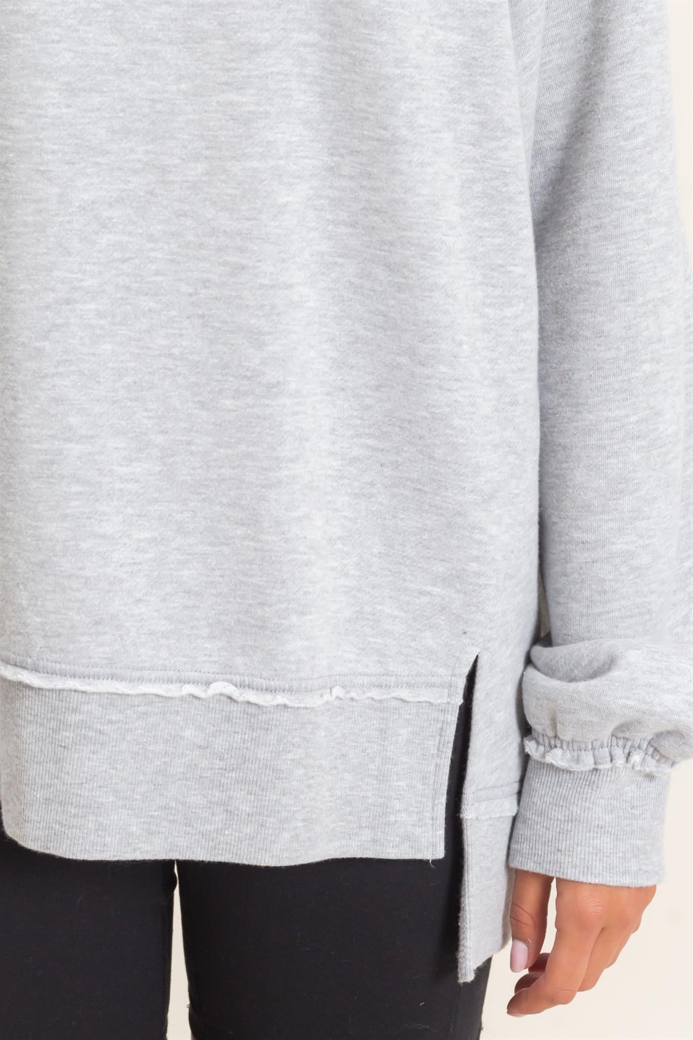 Wholesale Acid Wash Raw Edge Sweatshirt Sweatshirts DZ26C910 HEATHER GRAY DOUBLE ZERO