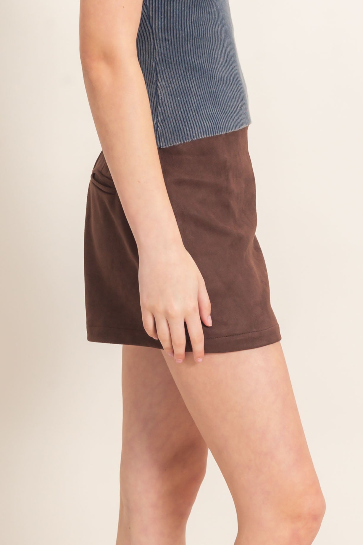 Wholesale Faux Suede Skort Skorts HF26F220 CHESTNUT HYFVE
