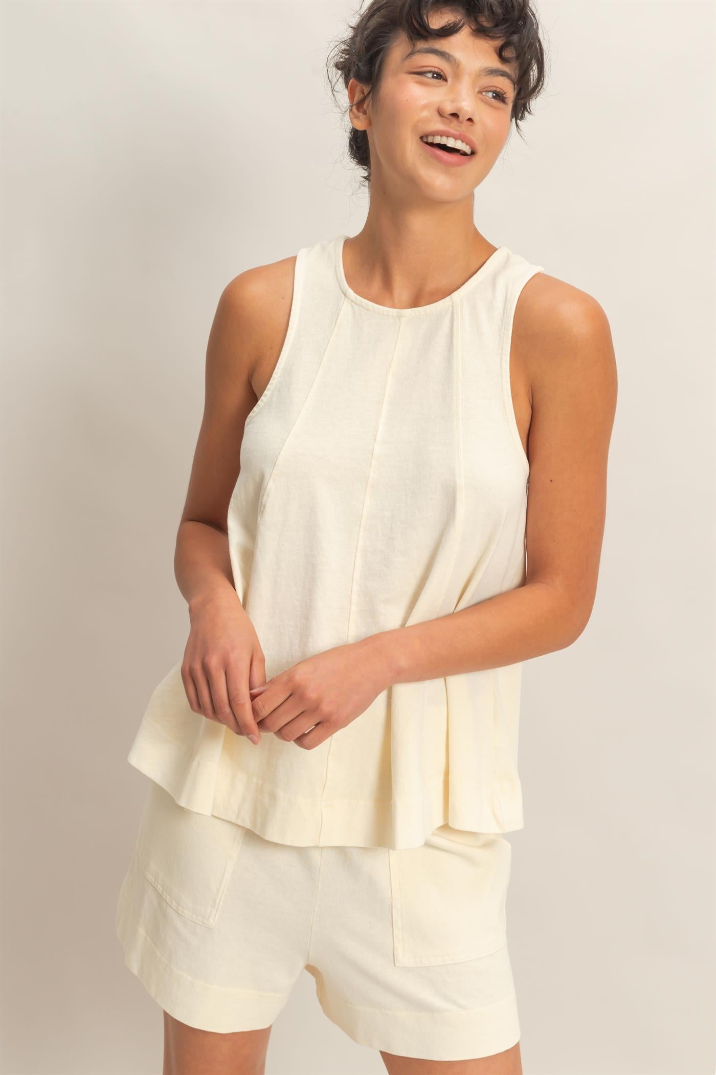 Wholesale Sleeveless Round Neck Top & Shorts Set Clothing DZ26C730-SET ALPACA DOUBLE ZERO