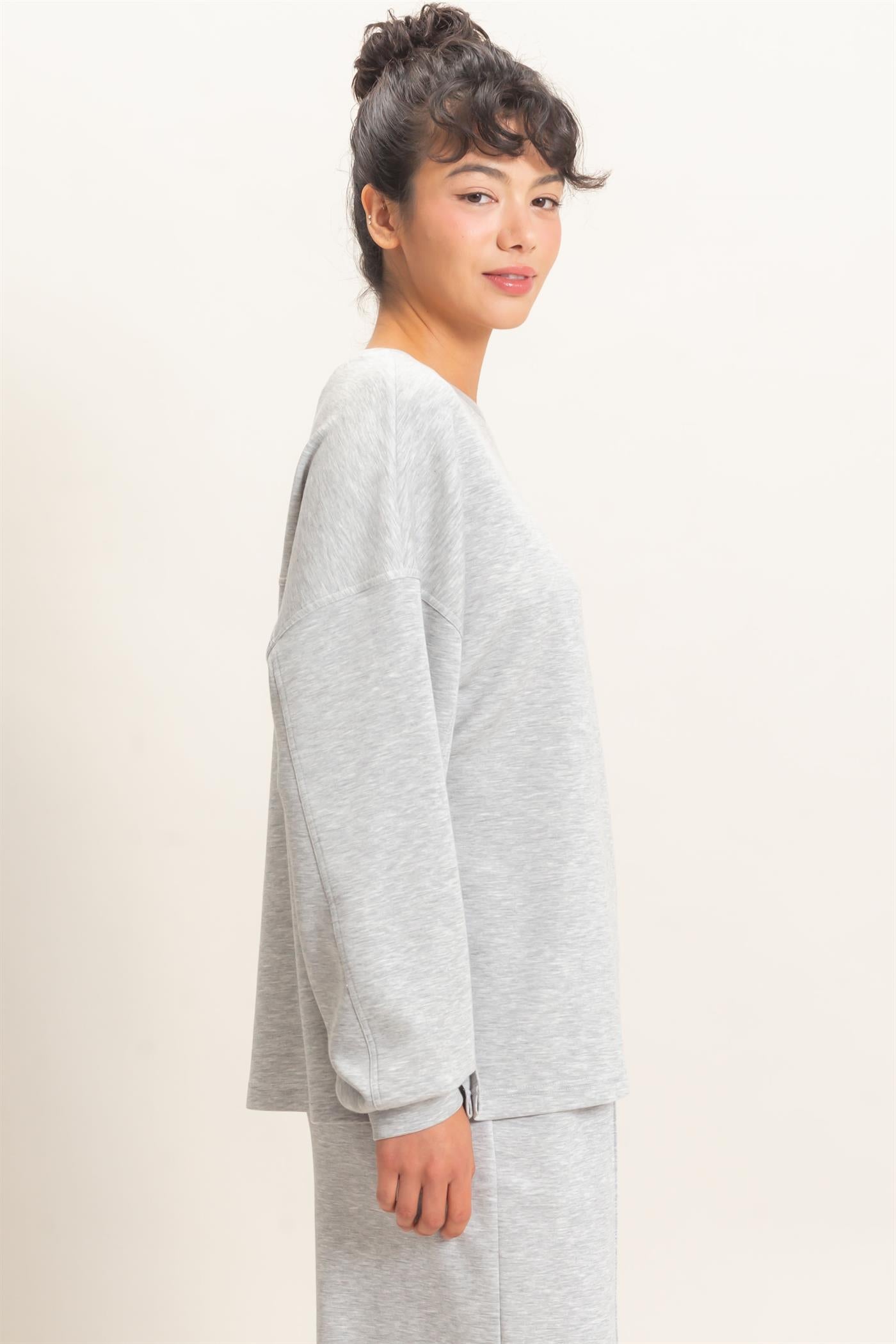 Wholesale Oversized Crew Neck Top Sweatshirts DZ26E388 HEATHER GRAY DOUBLE ZERO