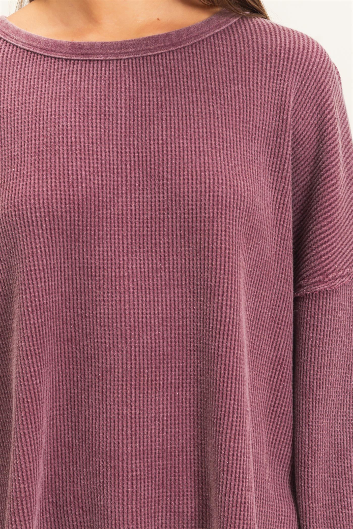 Wholesale Mineral Wash Waffle Oversized Top Clothing Tops DZ26E248 DARK CHERRY DOUBLE ZERO