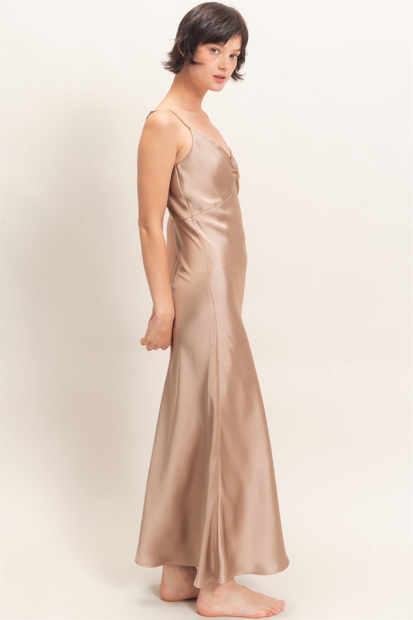 Wholesale Satin Slip Dress With Spaghetti Straps Dresses DZ26E380 DARK TAUPE DOUBLE ZERO