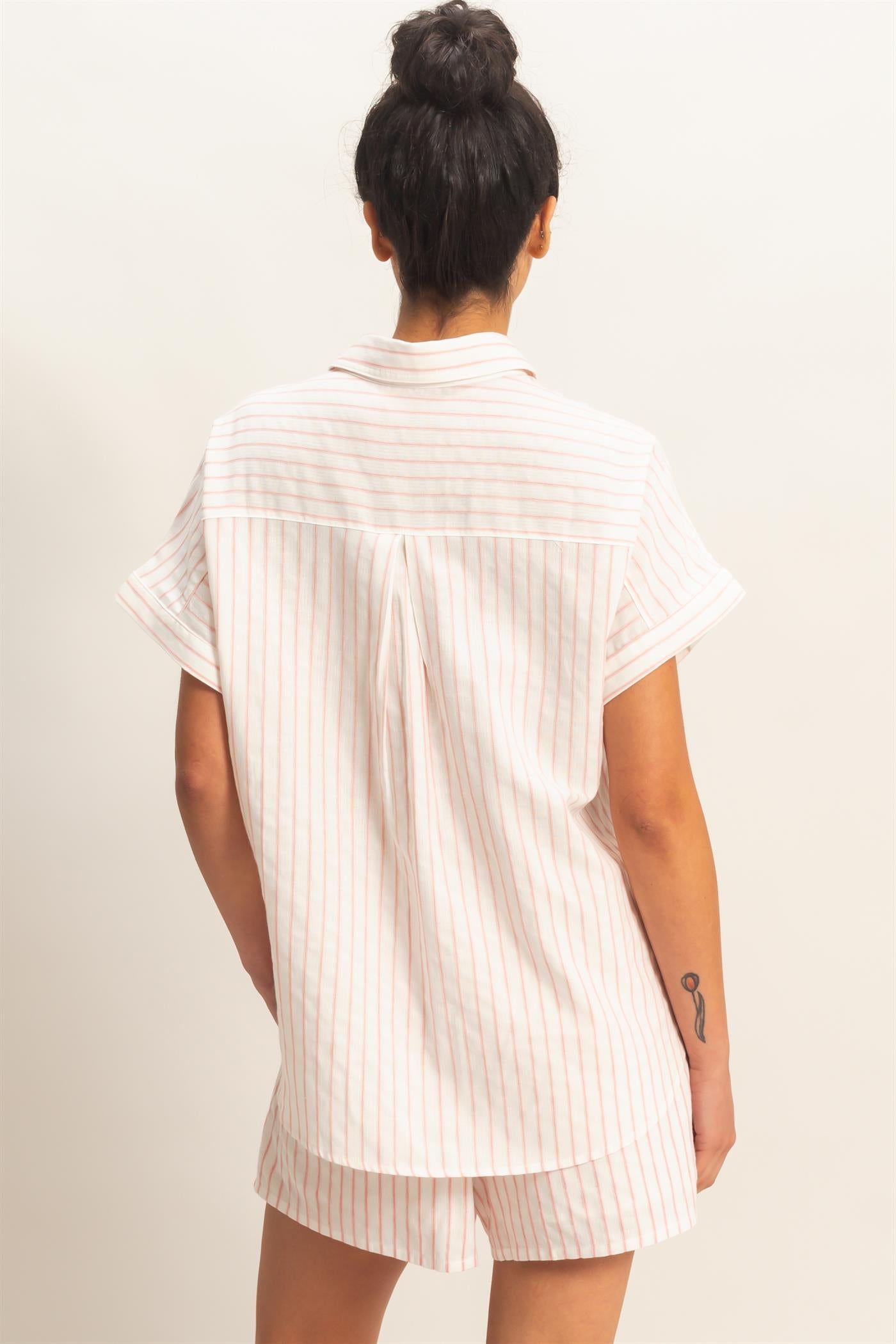 Wholesale Striped Button-Up Dolman Sleeve Shirt Shirts DZ26A207 PINK DOUBLE ZERO