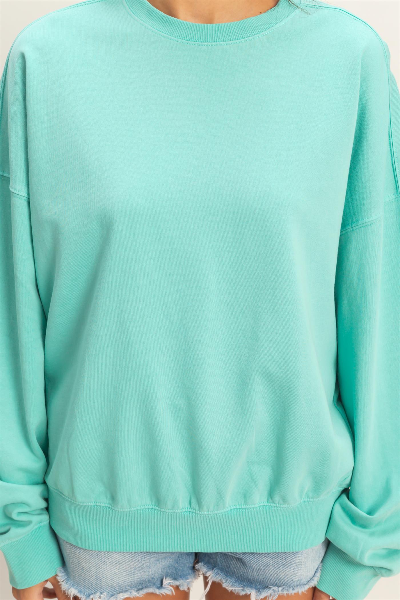 Wholesale Ribbed Crew Neck Sweatshirt Sweatshirts DZ26A265 TURQUOISE DOUBLE ZERO
