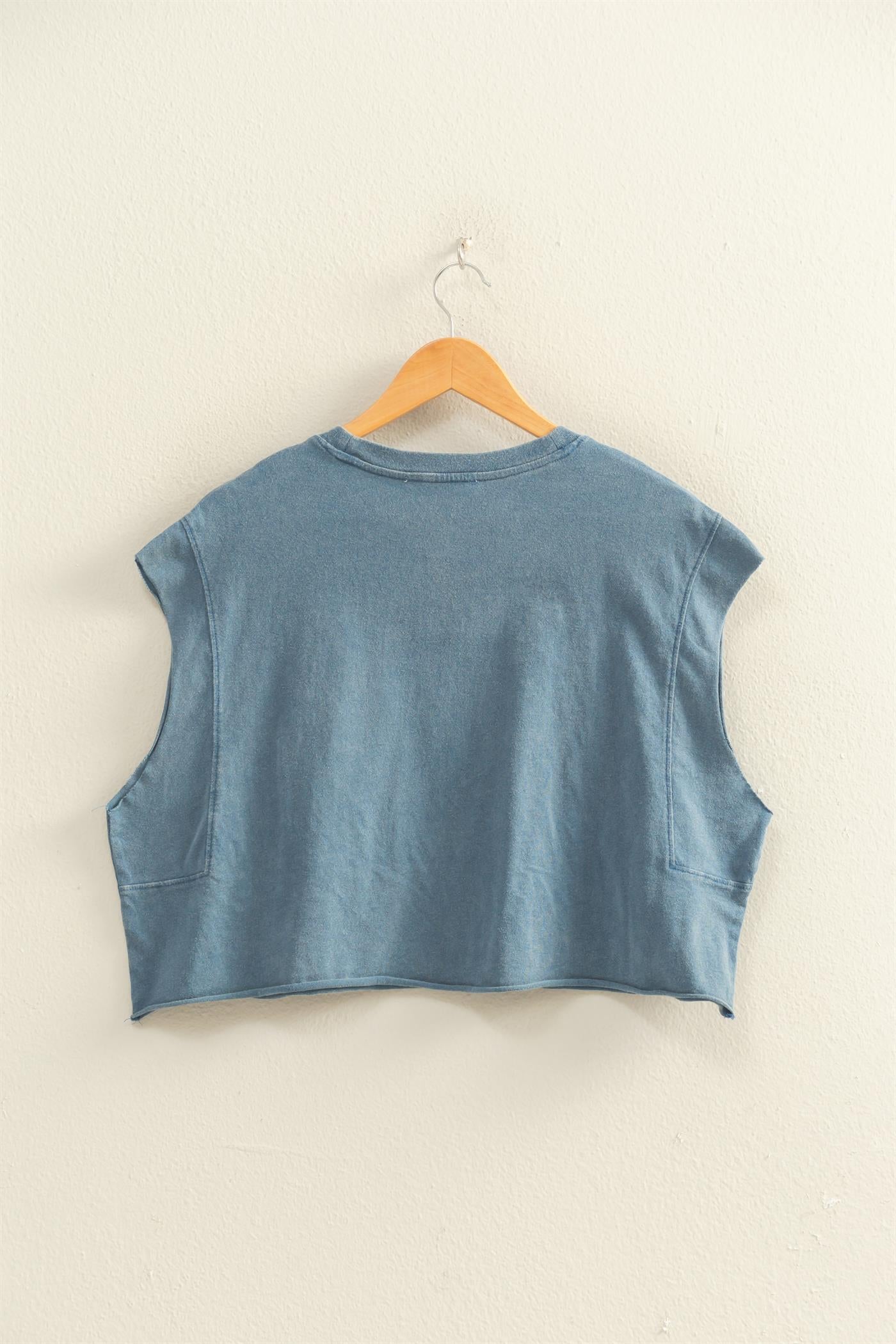 Wholesale Crew Neck Boxy Sleeveless Cropped Top Clothing Tops DZ26A224 NAVY DOUBLE ZERO