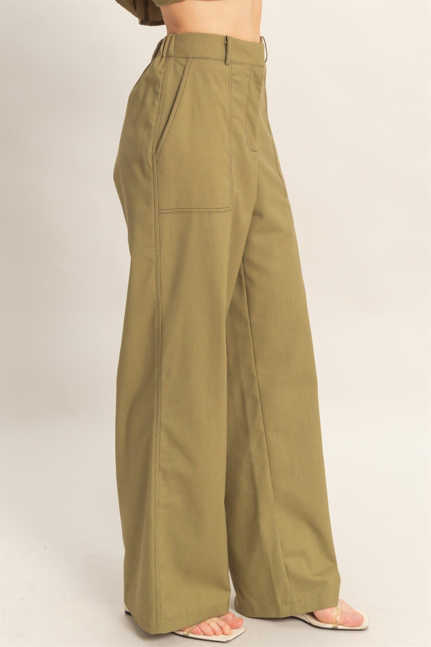 Wholesale Wide-Leg Pants With Pockets Pants HF26C402 OLIVE HYFVE
