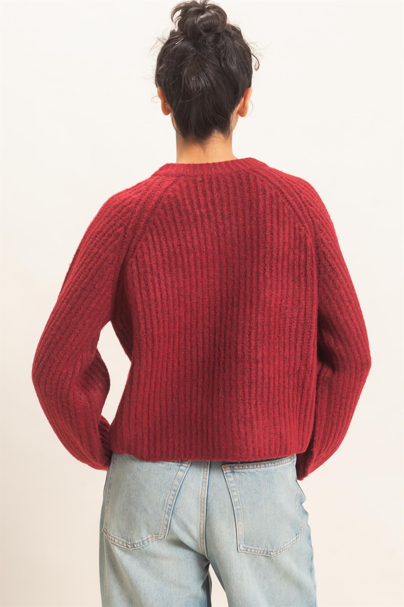 Wholesale Ribbed Button Front Cardigan Cardigans DZ26E109 BURGUNDY DOUBLE ZERO
