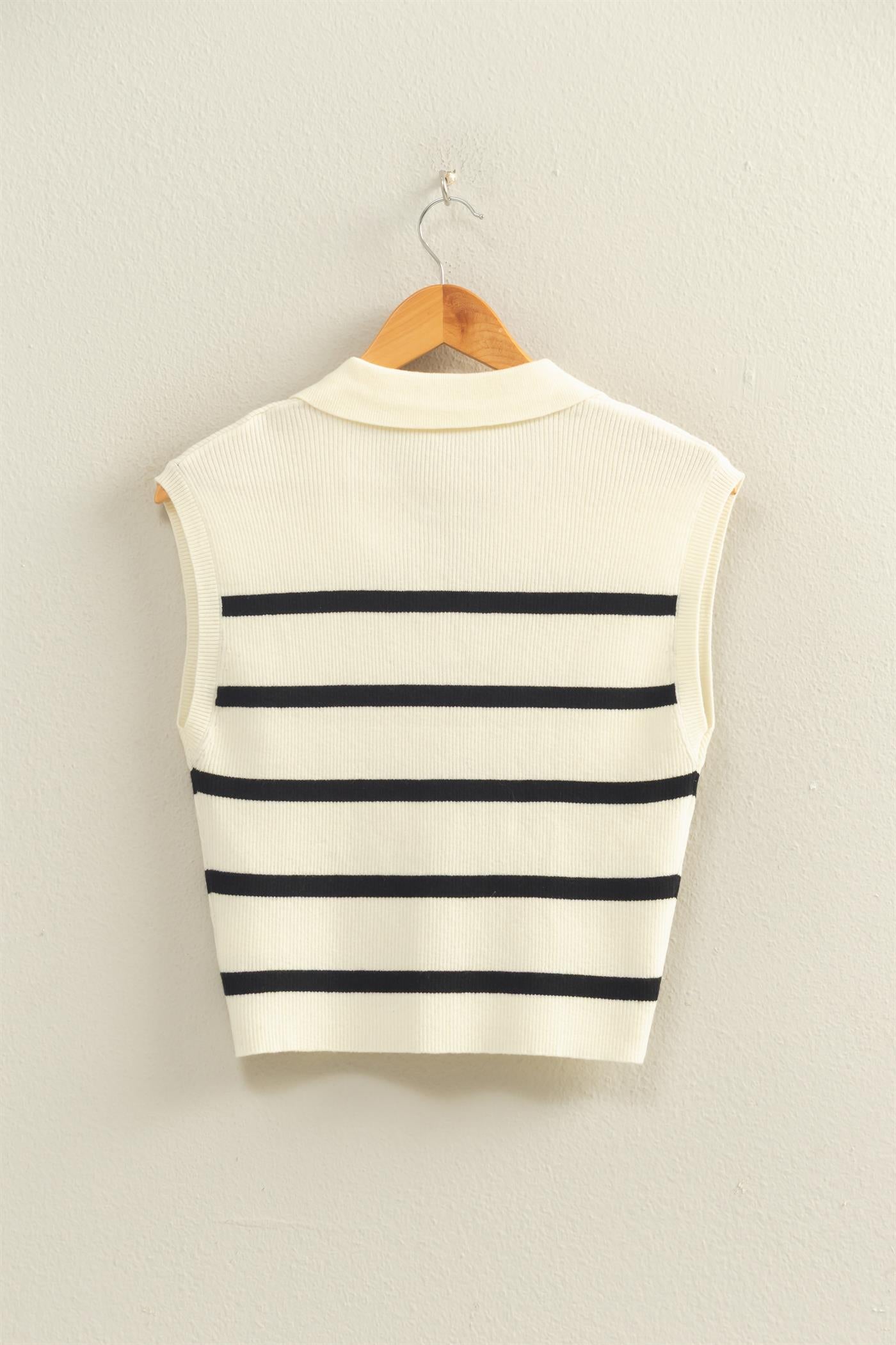 Wholesale Collared Striped Polo Vest Clothing Tops DZ26A337 BLACK DOUBLE ZERO