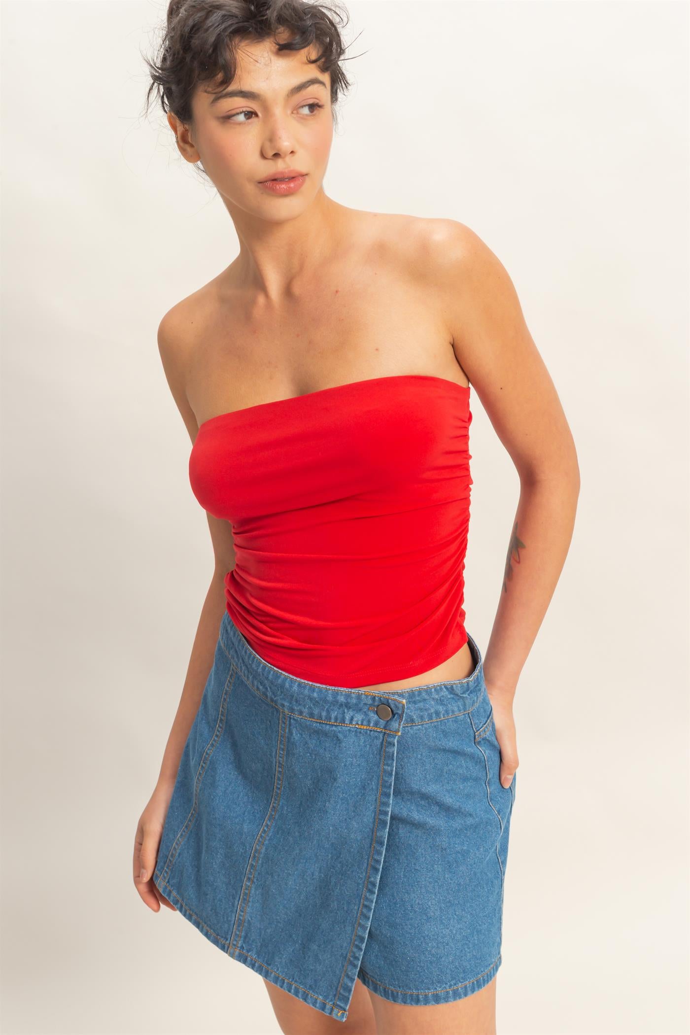 Wholesale Ruched Bandeau Top Clothing Tops DZ26C334 RED DOUBLE ZERO