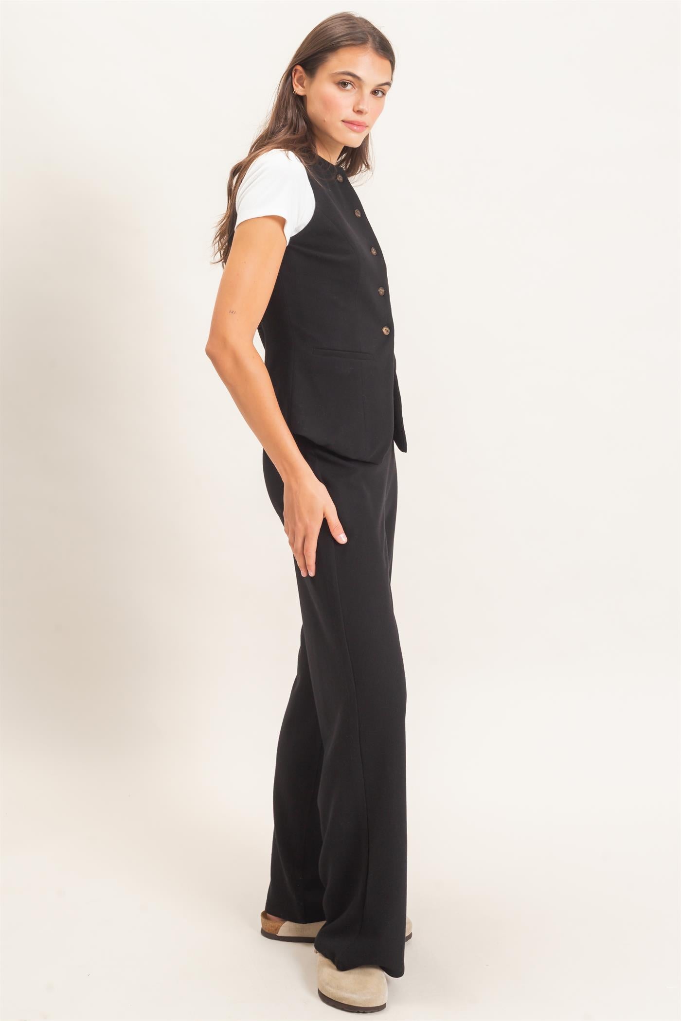 Wholesale Button-Up Vest And Pant Set Clothing HF26F226-SET-D BLACK HYFVE