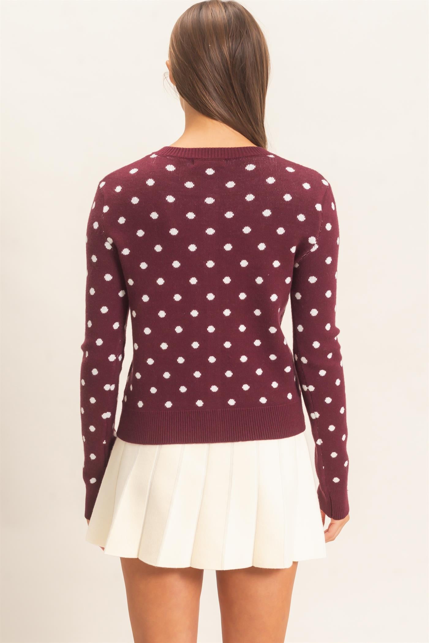 Wholesale Polka Dot Cardigan Sweaters DZ26E453 DARK CHERRY DOUBLE ZERO