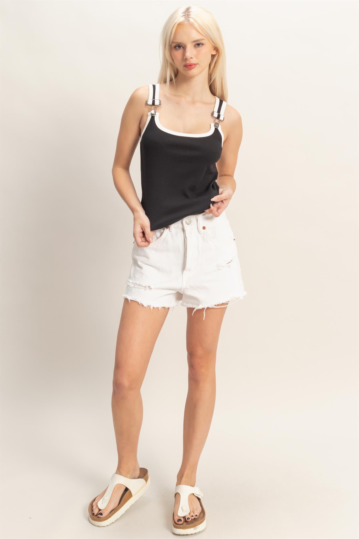 Wholesale Scoop Neck Buckle Strap Tank Top Tank Tops DZ26C345 BLACK DOUBLE ZERO