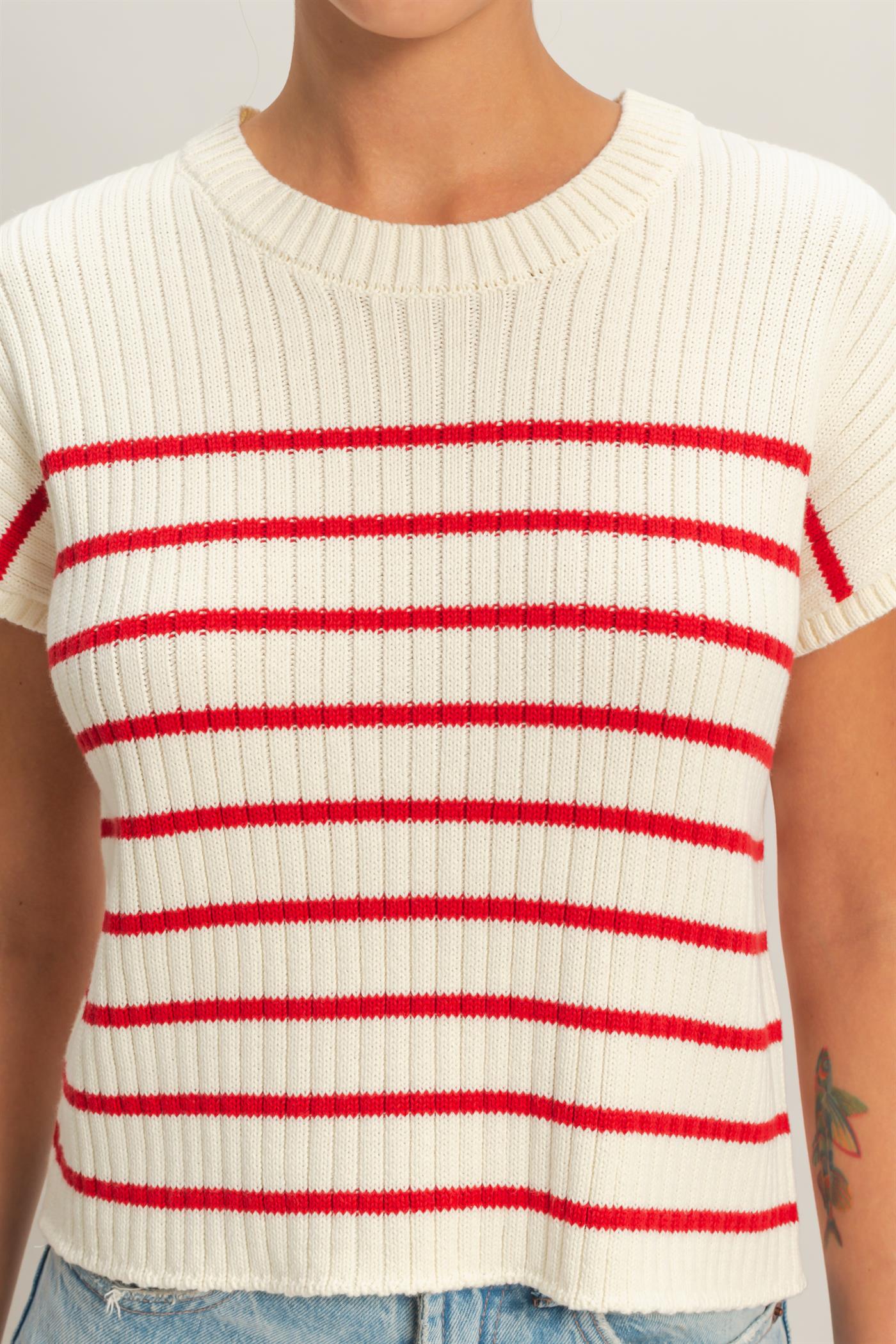 Wholesale Sleeveless Ribbed Striped Knit Top Clothing Tops DZ26A209 RED DOUBLE ZERO
