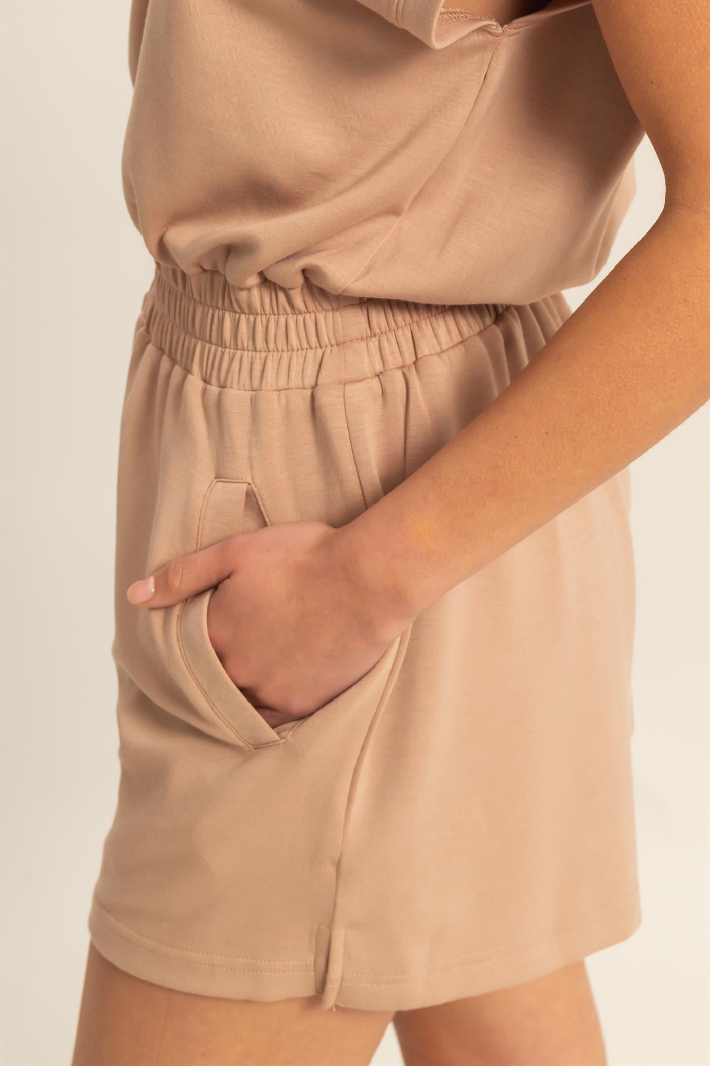 Wholesale Half Zip Hooded Romper Clothing DZ25C640 DARK TAUPE DOUBLE ZERO