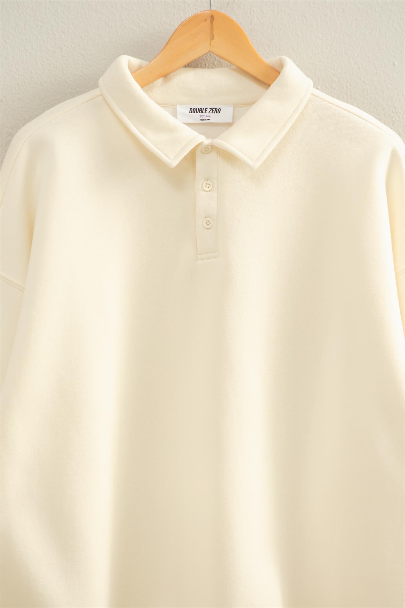 Wholesale Oversized Polo Collared Pullover Sweatshirts DZ25F074 CREAM DOUBLE ZERO