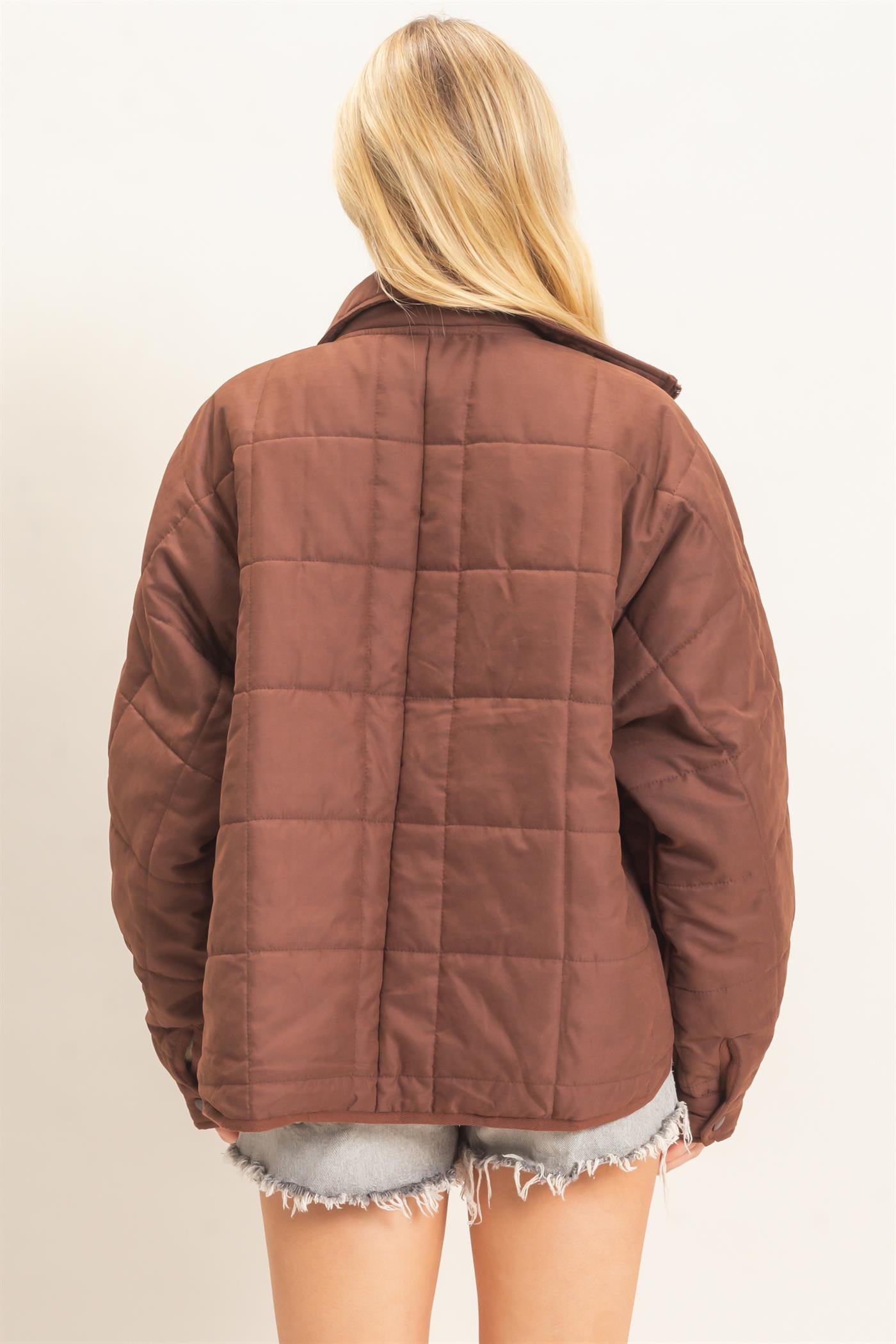 Wholesale Quilted High Collar Jacket Coats & Jackets HF26F167-D BROWN HYFVE