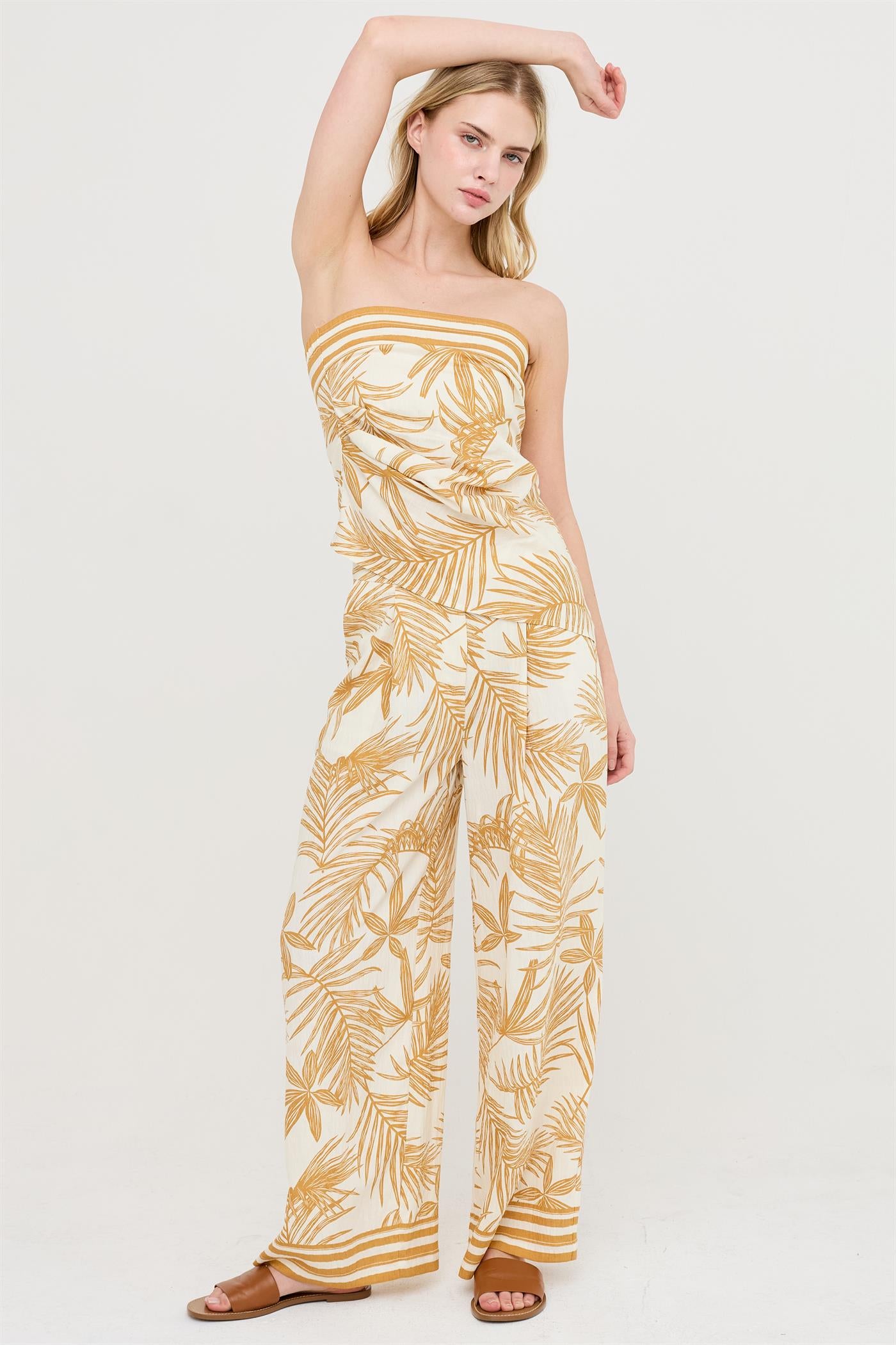 Wholesale Strapless Top & Wide-Leg Pants Set Clothing HF26C248-SET-D BEIGE HYFVE