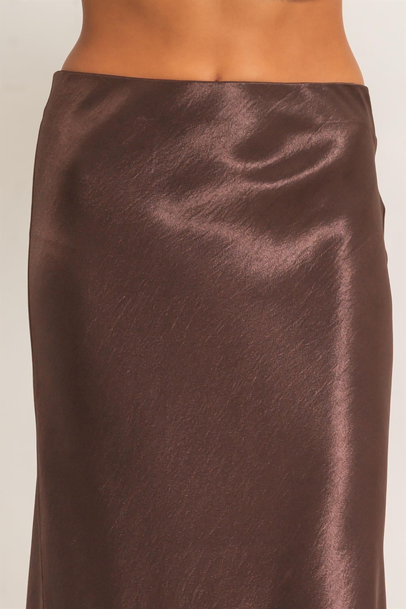 Wholesale Satin Midi Skirt Skirts DZ26C962 DARK BROWN DOUBLE ZERO