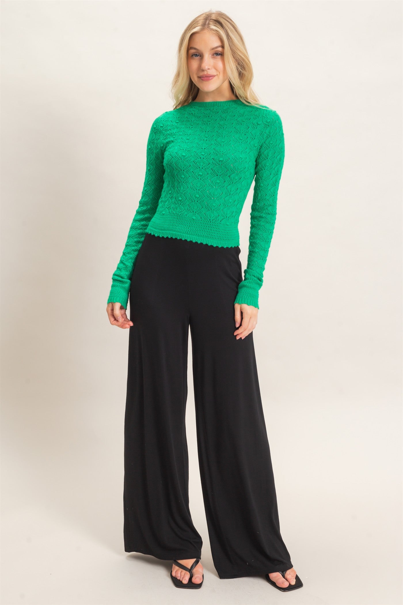 Wholesale Wide-Leg Elastic Waist Pants Pants HF26F299-D BLACK HYFVE