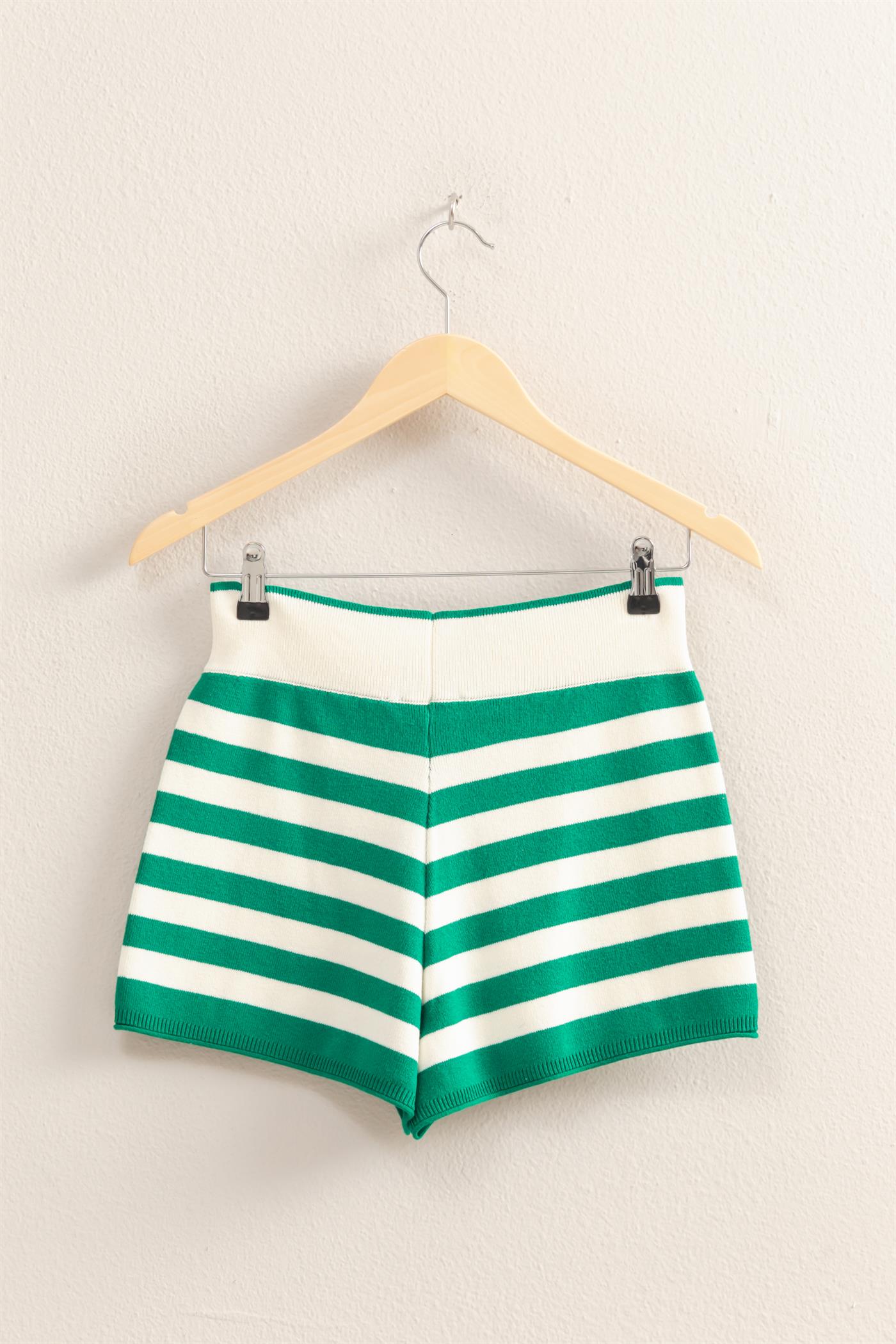 Wholesale Fitted Striped Knit Shorts Shorts DZ25A726 GREEN/CREAM DOUBLE ZERO