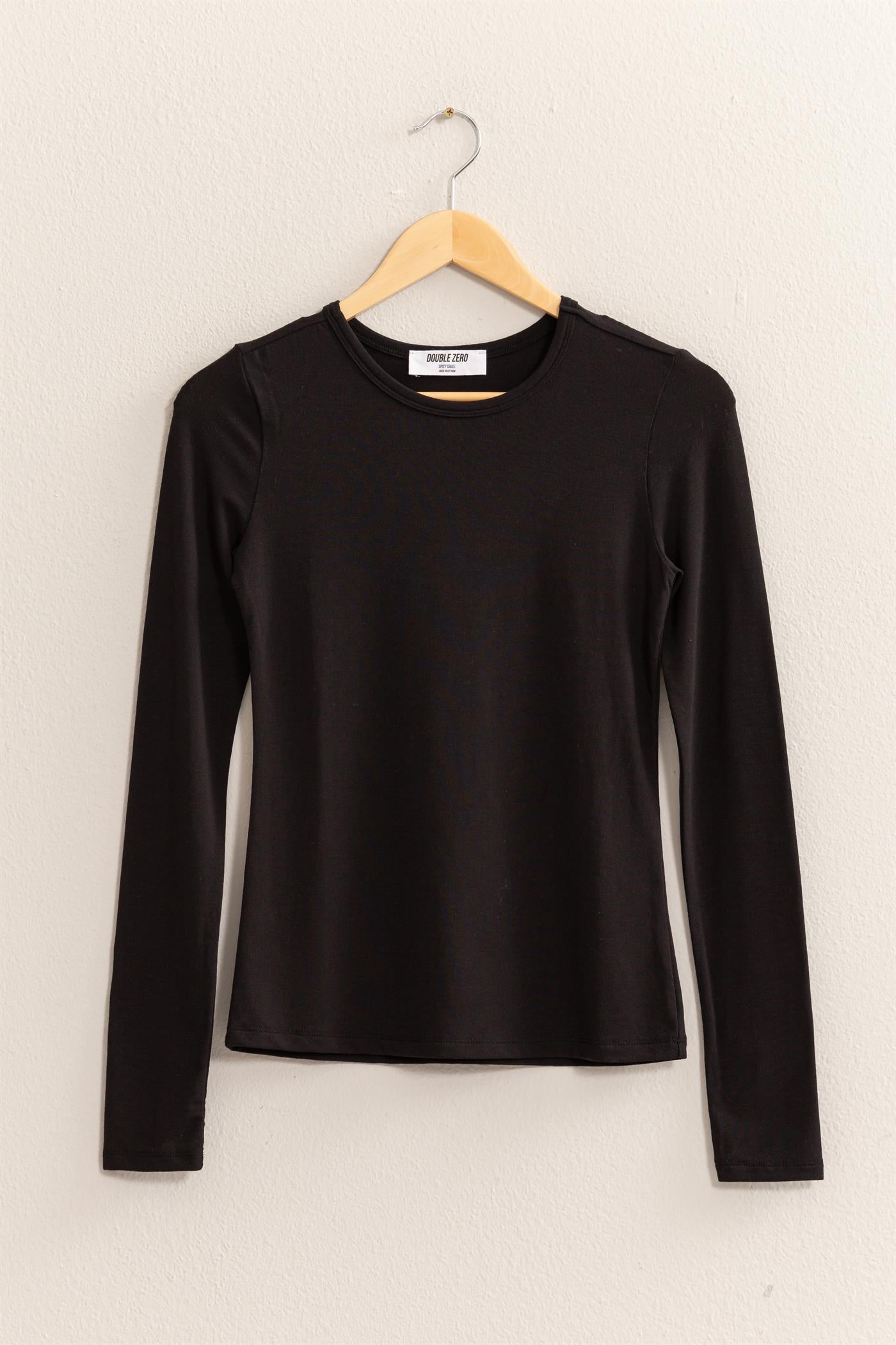 Wholesale Basic Long Sleeve Crew Neck Top Clothing Tops DZ25C950 BLACK DOUBLE ZERO