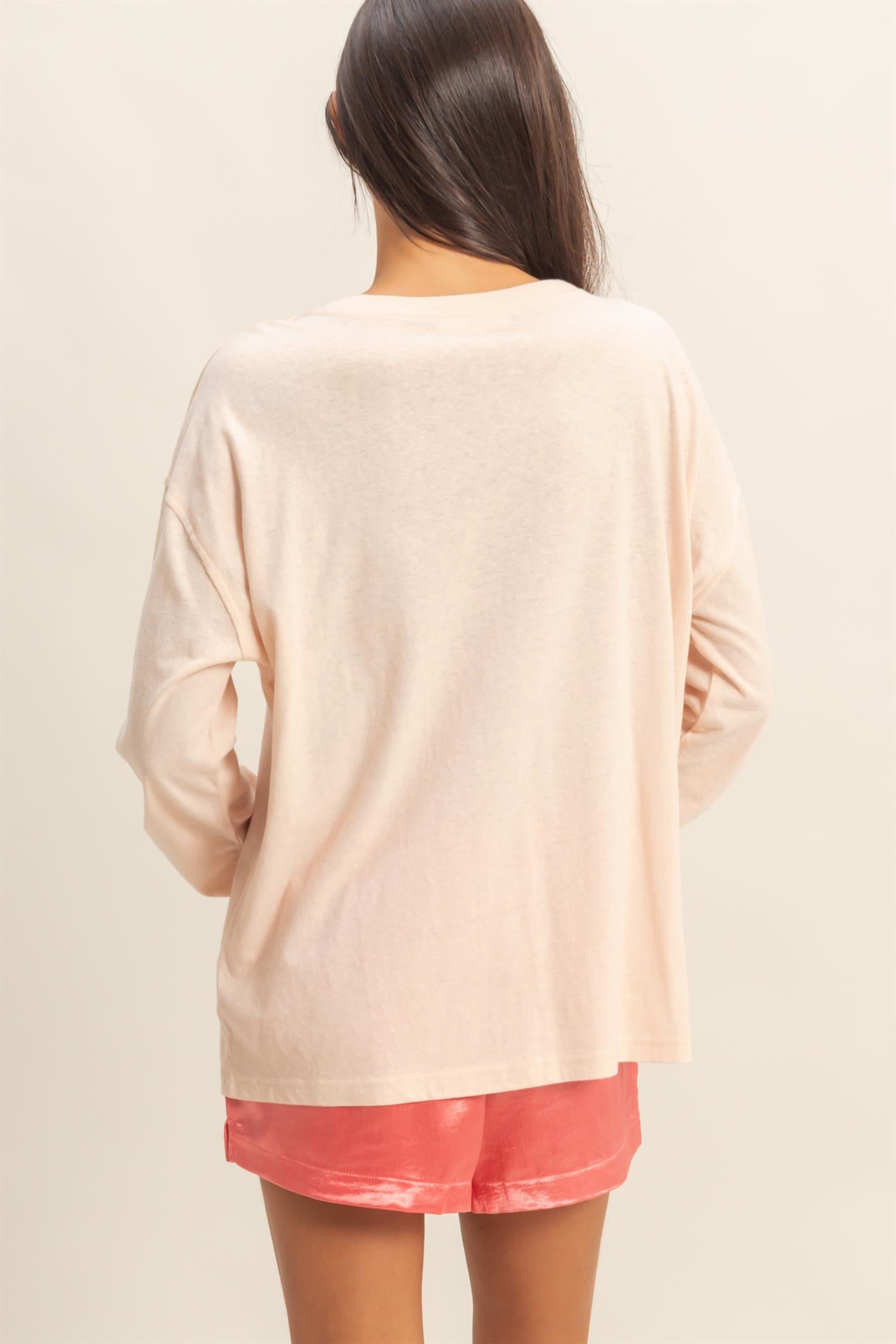 Wholesale Long Sleeve Pocket T-Shirt Clothing Tops DZ23G149 DUSTY PINK DOUBLE ZERO