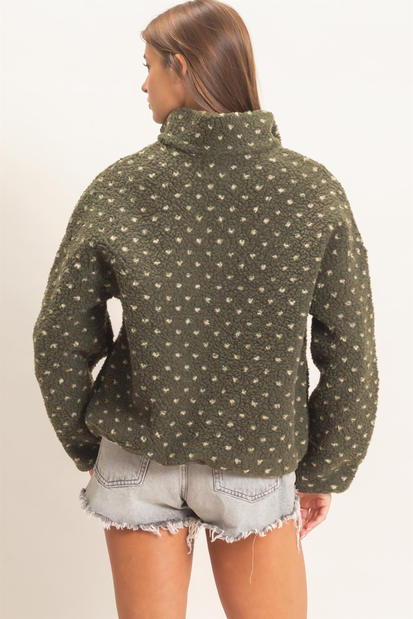 Wholesale Polka Dot Sherpa Half-Zip Pullover Coats & Jackets DZ26F161 DARK OLIVE DOUBLE ZERO
